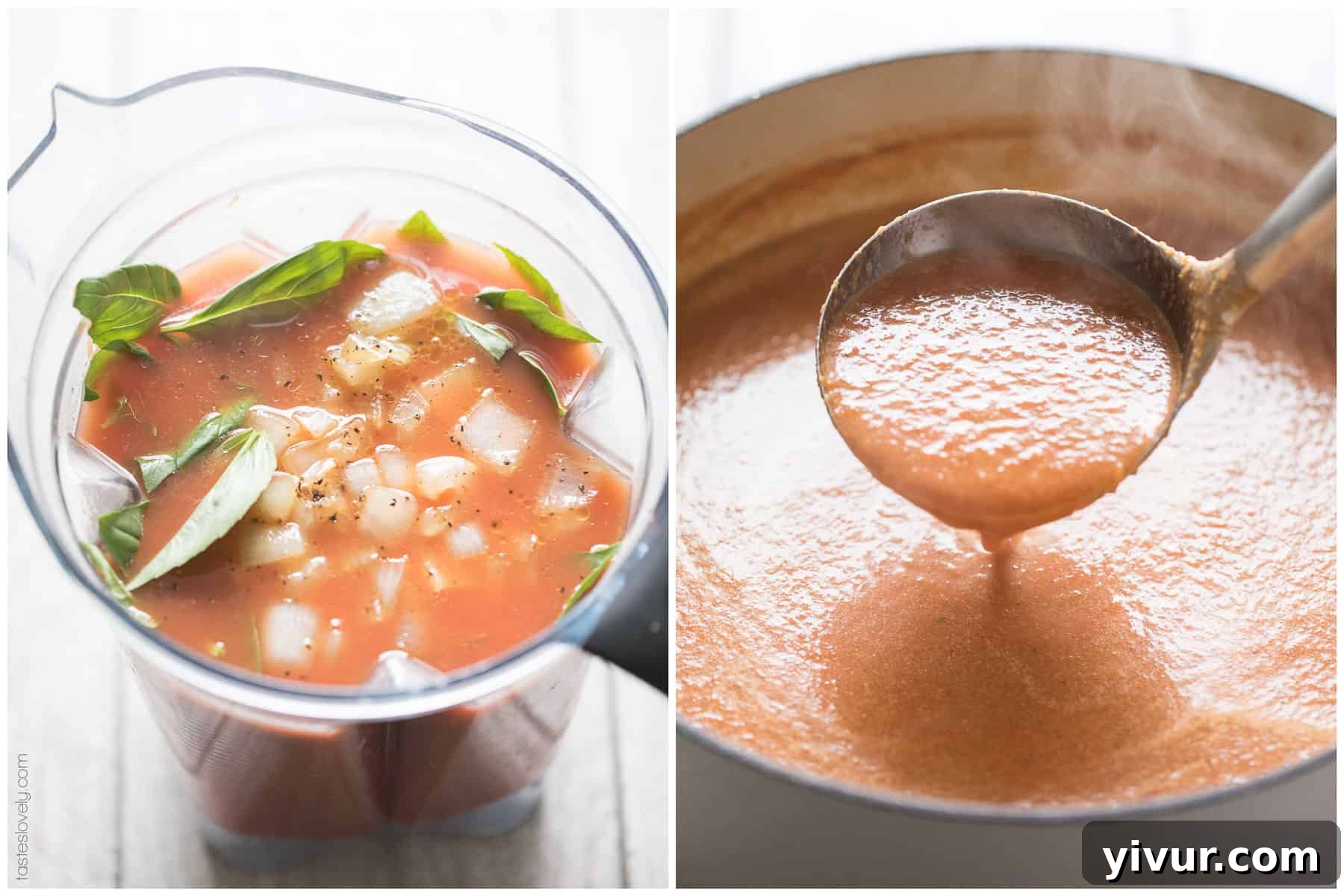 Paleo & Whole30 Tomato Basil Soup - made with canned tomatoes and in the blender, ready in 15 minutes! (dairy free, gluten free, sugar free)