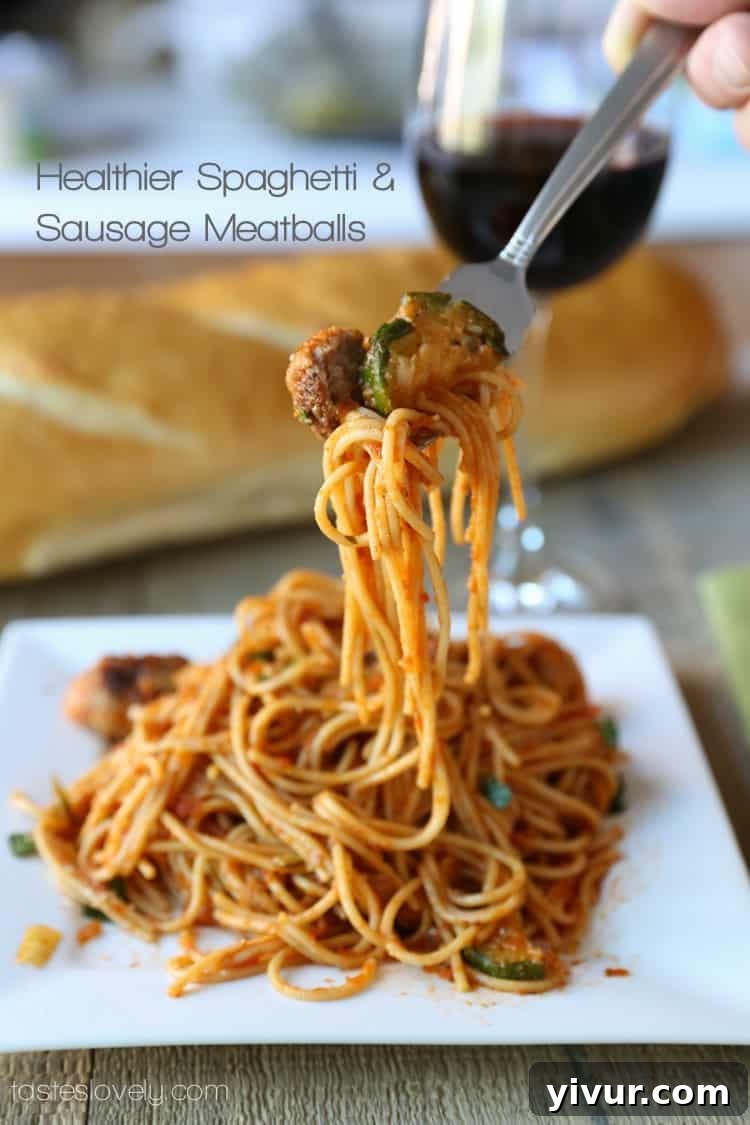 Healthier spaghetti & sausage meatballs, only 410 calories!