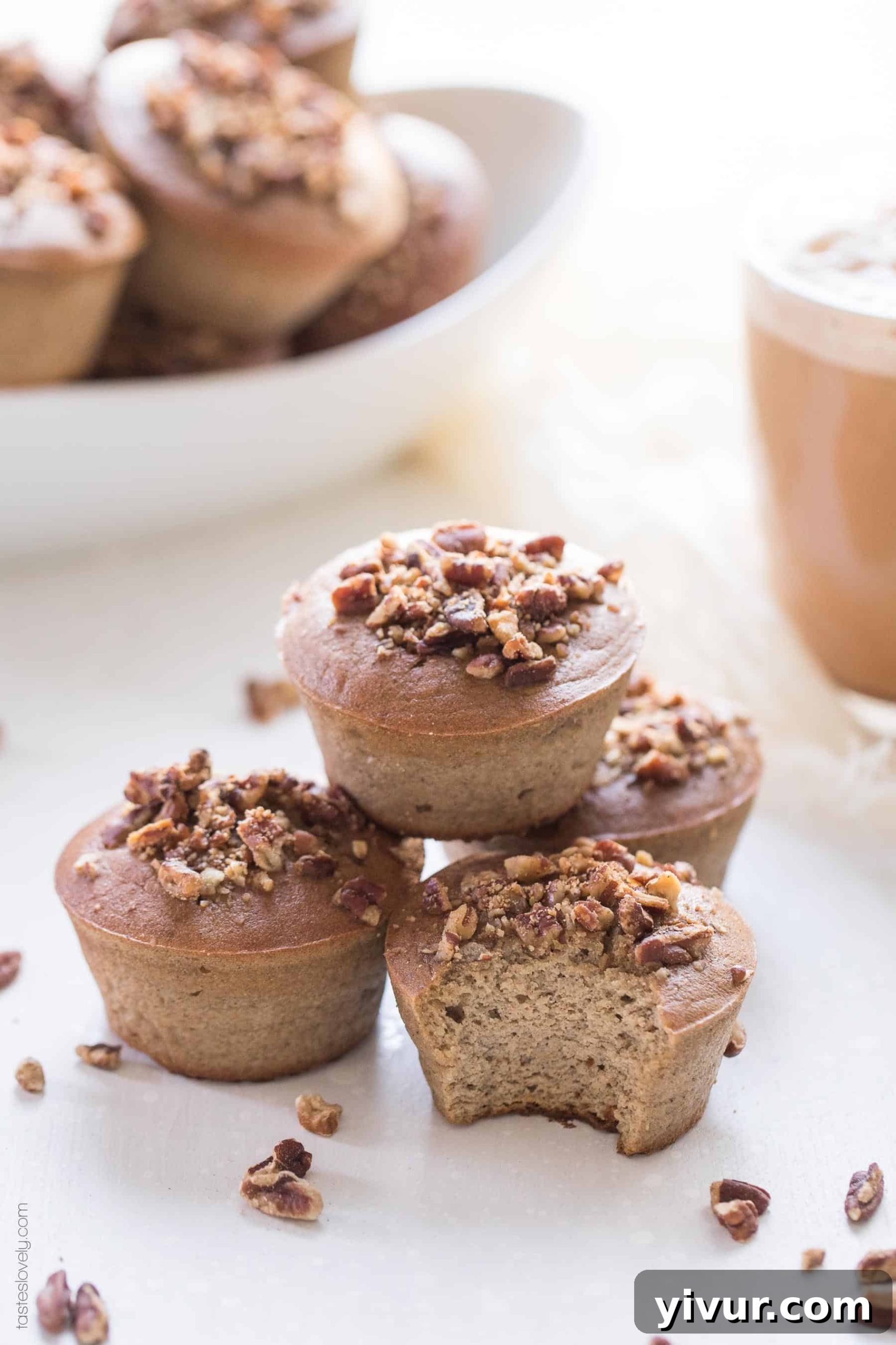 Stacked Paleo Chai Spice Banana Muffins, showcasing their moist texture and golden-brown tops. Perfect for a healthy breakfast or snack.
