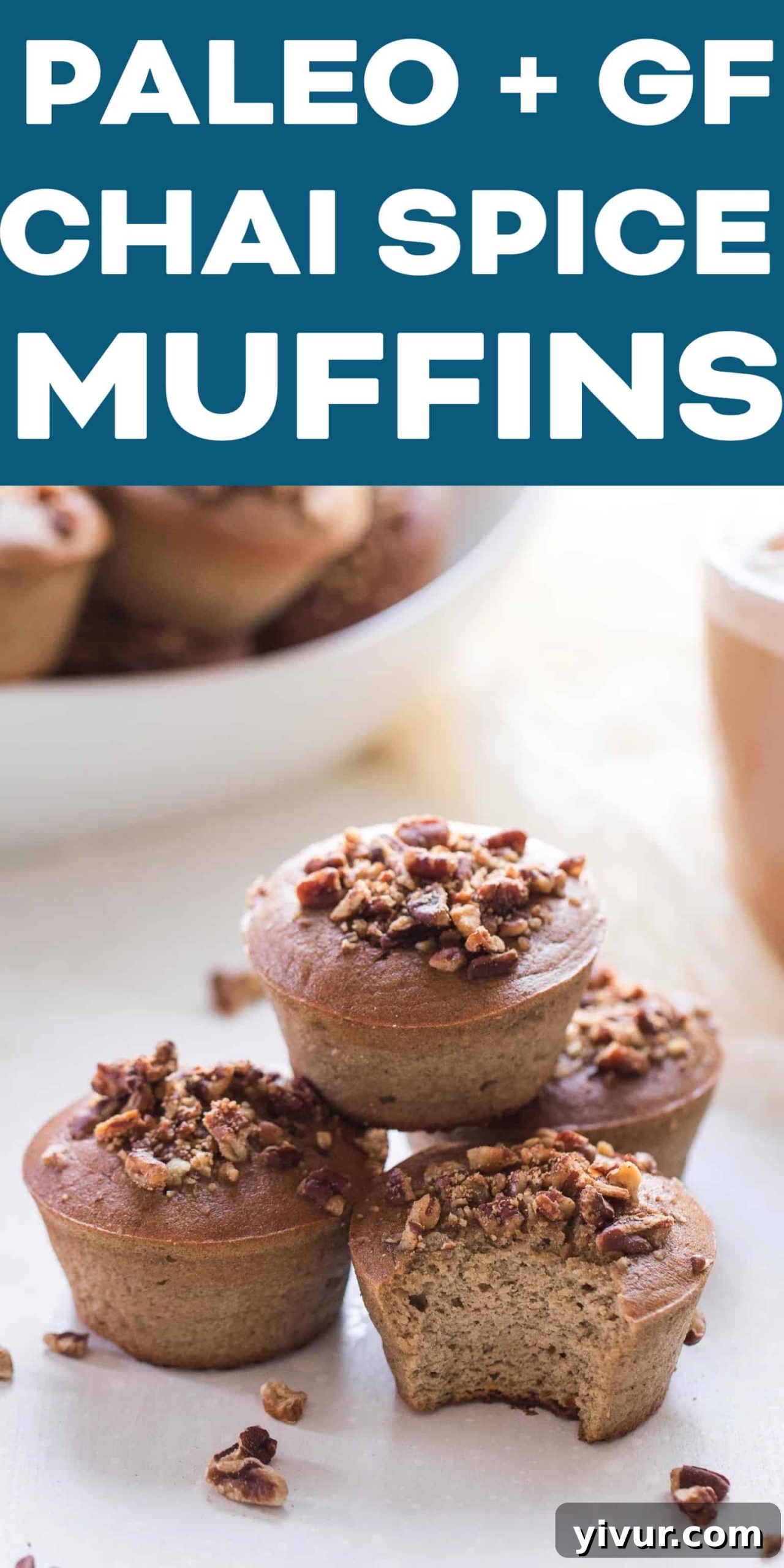 Close-up of a Paleo Chai Spice Banana Muffin, emphasizing the rich chai spices and healthy ingredients.