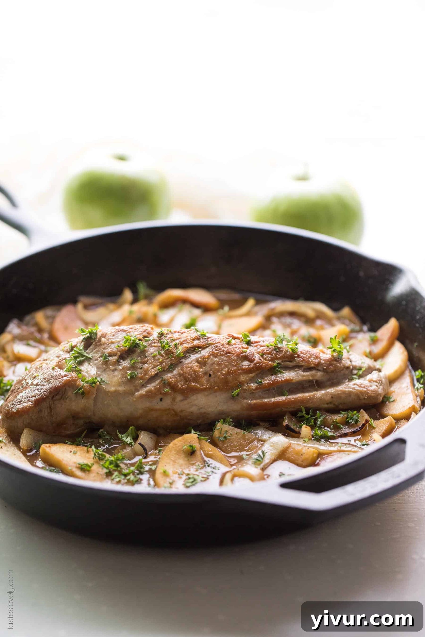 Paleo and Whole30 Apple & Onion Braised Pork Tenderloin - a flavorful and juicy dinner recipe that is dairy free, gluten free, sugar free