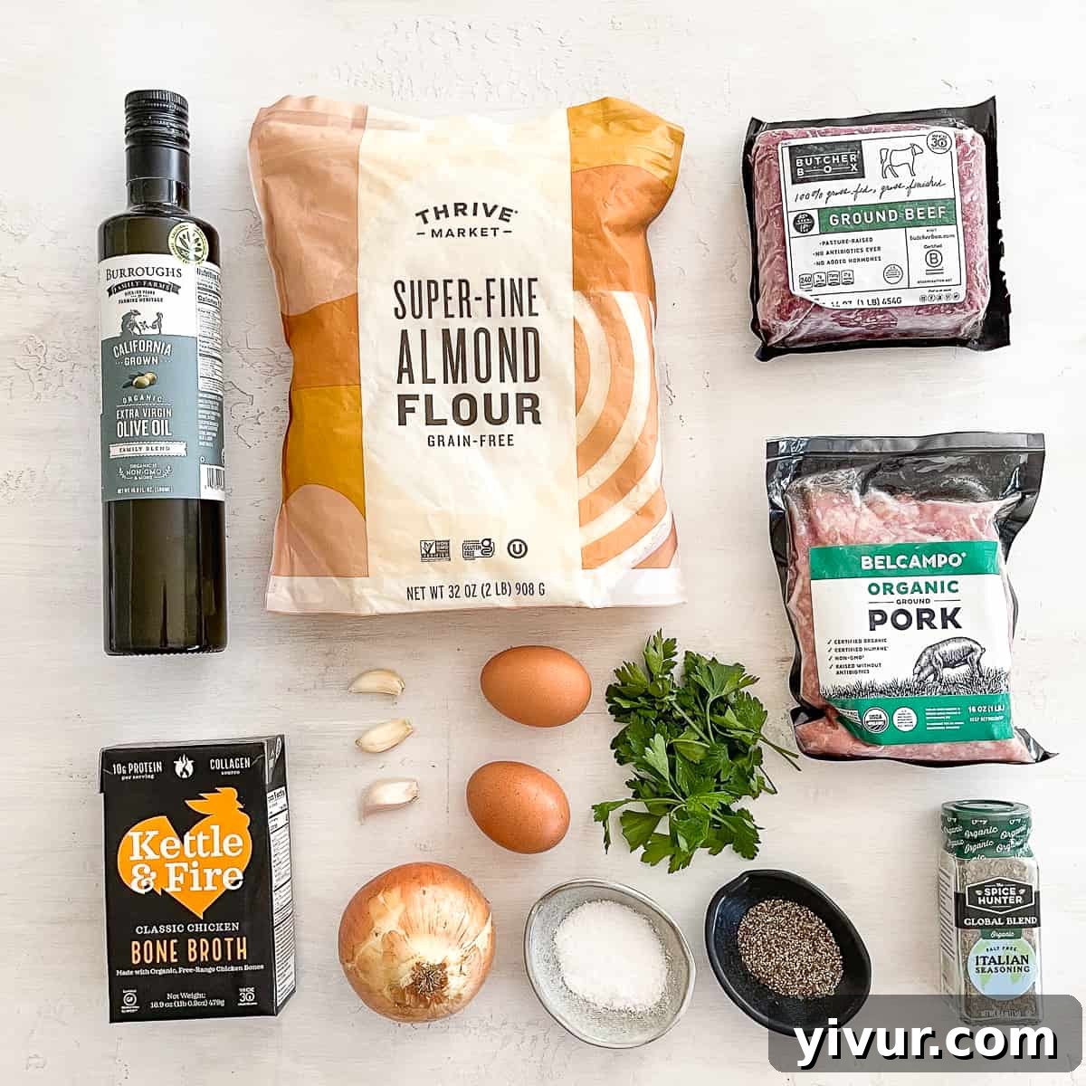 ingredients in keto italian meatballs using ground beef and ground pork