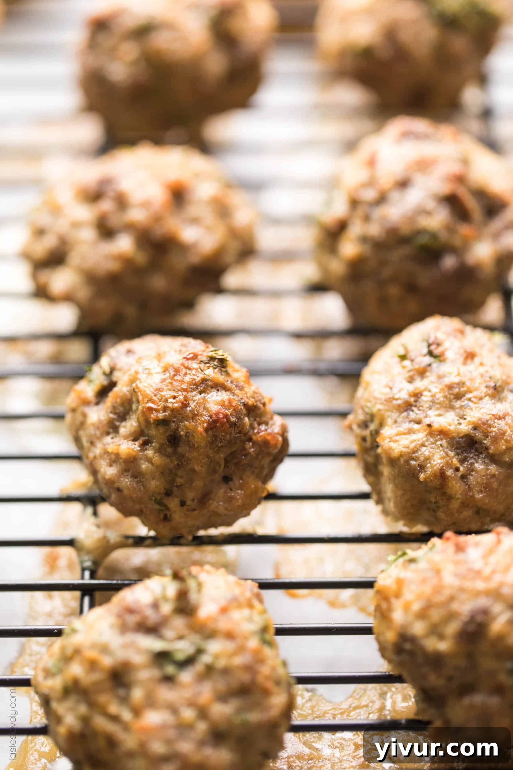 keto meatballs recipe baking on a wire rack
