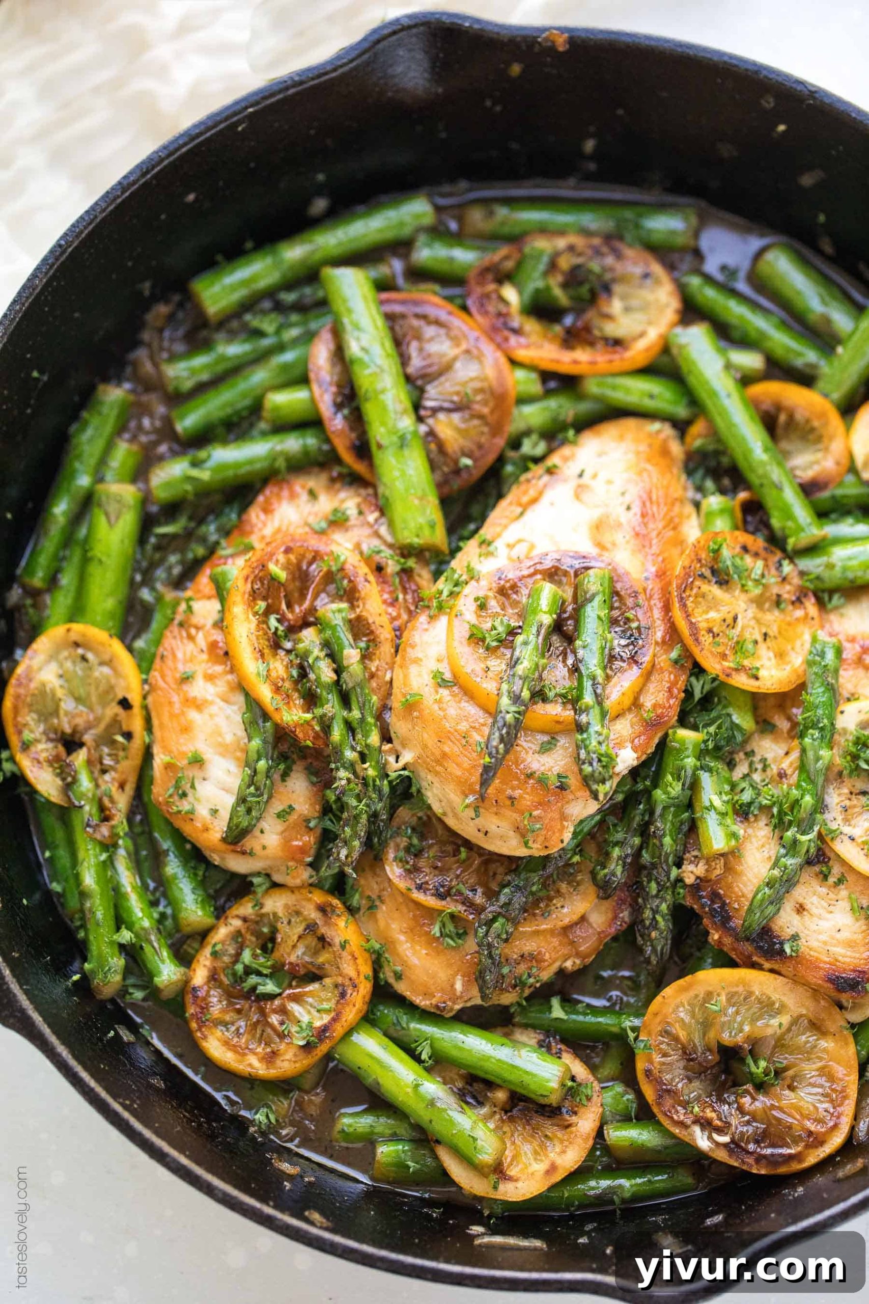 Zesty Paleo Lemon Honey Chicken and Asparagus Skillet 2 Delicious Paleo Lemon Honey Chicken and Asparagus Skillet, a healthy 30-minute one-pan dinner recipe that is gluten-free, grain-free, dairy-free, refined sugar-free, and perfect for clean eating.