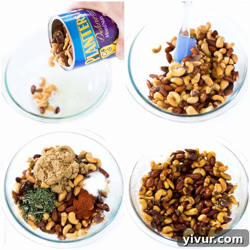 Sweet & Spicy Rosemary Roasted Mixed Nuts - perfect mixed nuts appetizer or hostess gift!