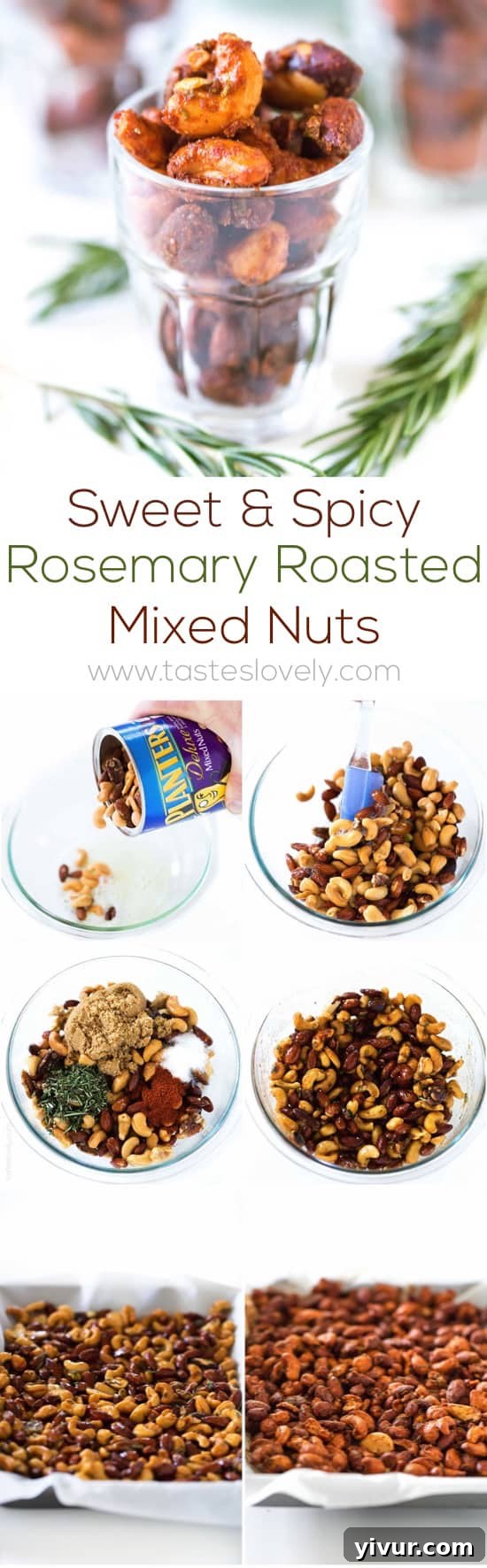 Sweet & Spicy Rosemary Roasted Mixed Nuts - perfect mixed nuts appetizer or hostess gift!