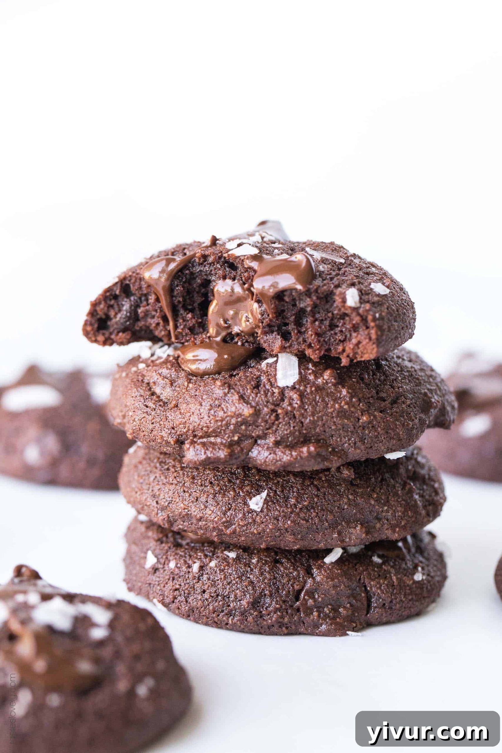 Keto Fudgy Sea Salt Chocolate Cookies 2 Delicious Keto Salted Chocolate Brownie Cookies arranged on a cooling rack, showcasing their rich texture and flaky salt topping. Perfect for low-carb and gluten-free diets.