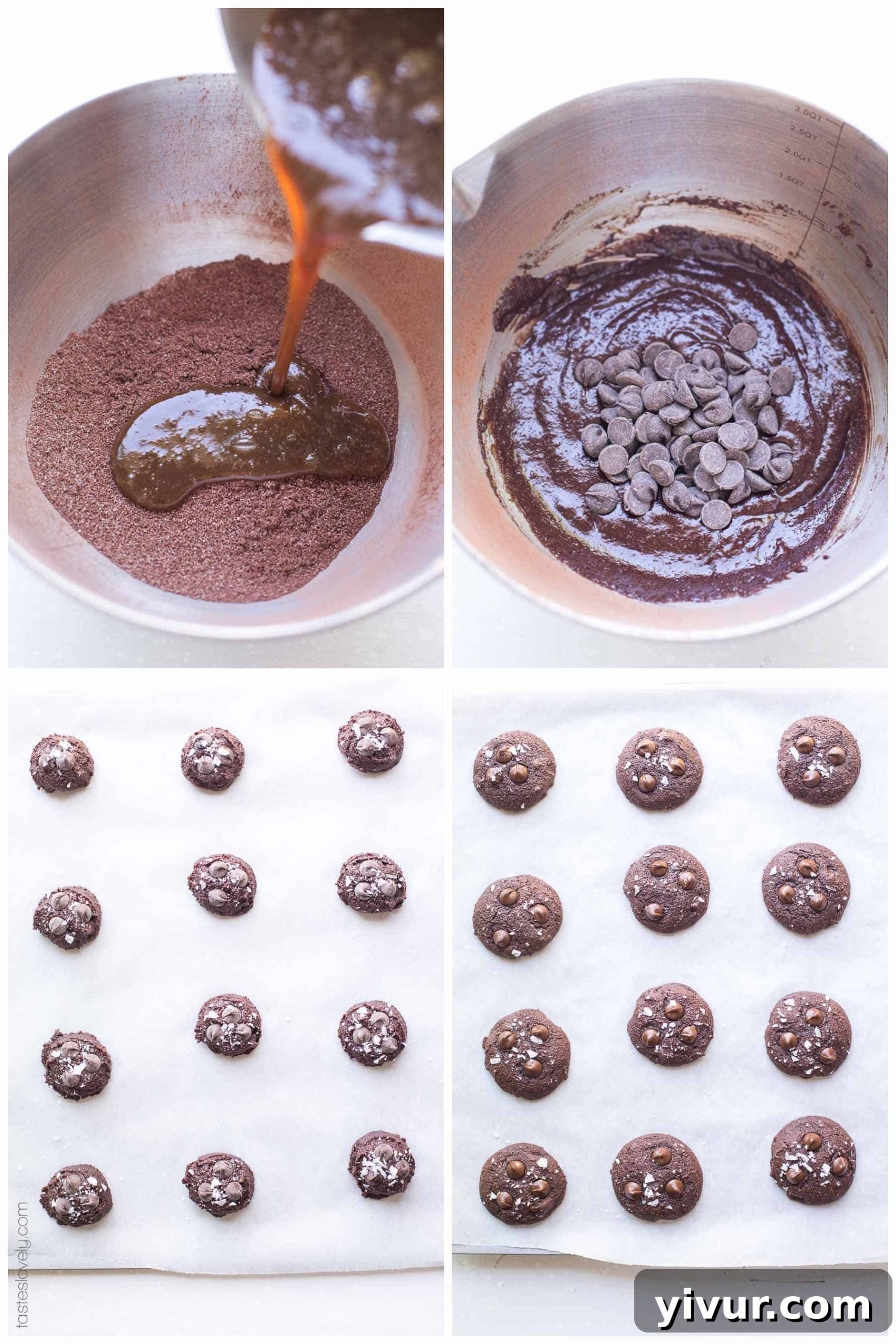 Keto Fudgy Sea Salt Chocolate Cookies 4 Several Keto Salted Chocolate Brownie Cookies arranged on parchment paper, showing their generous size and tempting crackled tops.