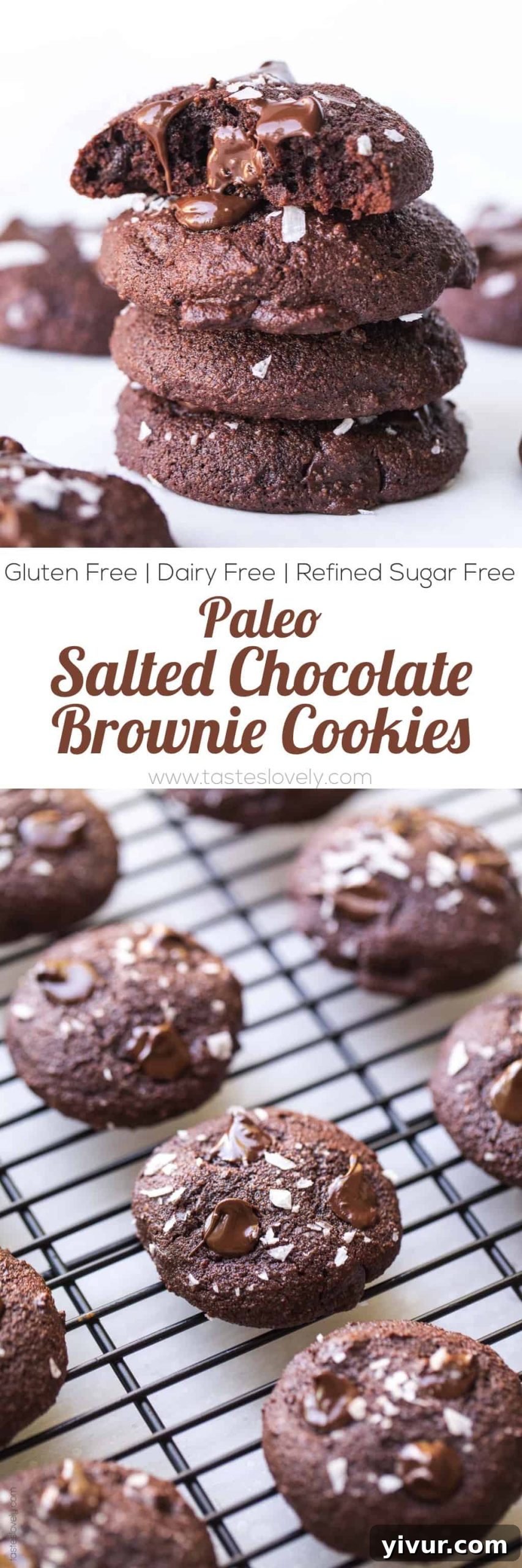 Keto Fudgy Sea Salt Chocolate Cookies 8 Several Keto Salted Chocolate Brownie Cookies spread out, ready to be picked up and enjoyed as a healthy, low-carb dessert.