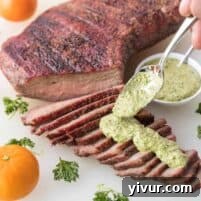 Whole30 + Keto Tri Tip with Orange Parsley Sauce recipe card image.