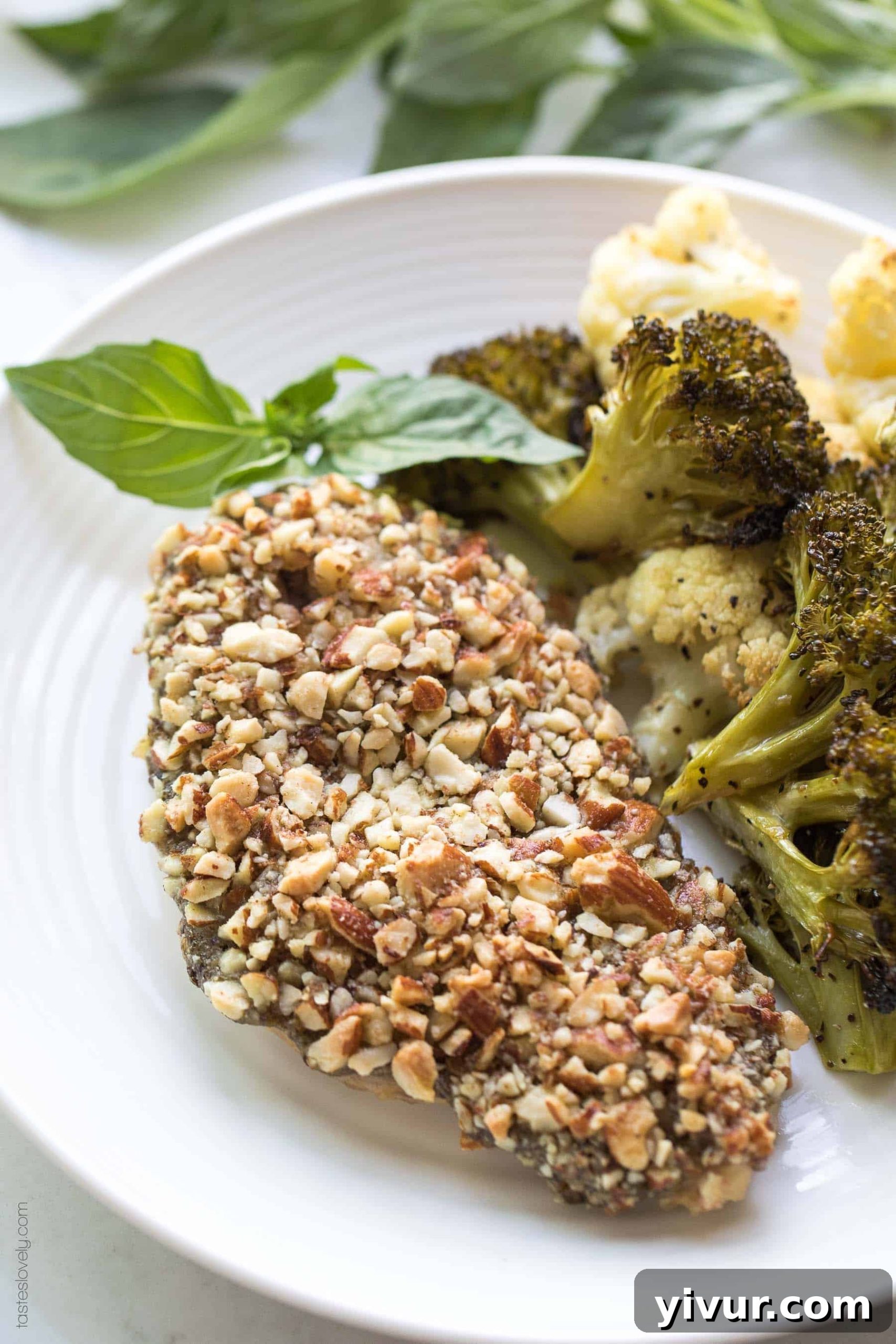 Almond-Crusted Pesto Chicken (Paleo & Whole30) 2 Paleo + Whole30 Almond Crusted Pesto Chicken - a quick and healthy 30 minute dinner recipe! Keto, gluten free, grain free, dairy free, sugar free, soy free, clean eating, real food.