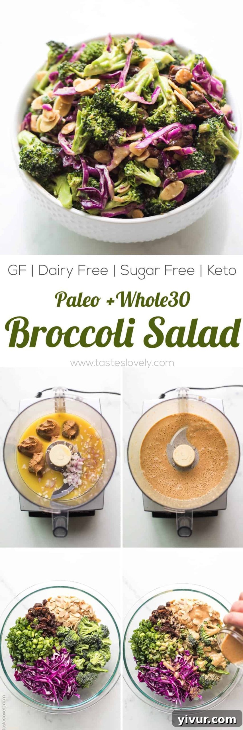Paleo + Whole30 Broccoli Salad with Orange Almond Dressing #paleo #whole30 #glutenfree #grainfree #dairyfree #sugarfree #keto #cleaneating #realfood