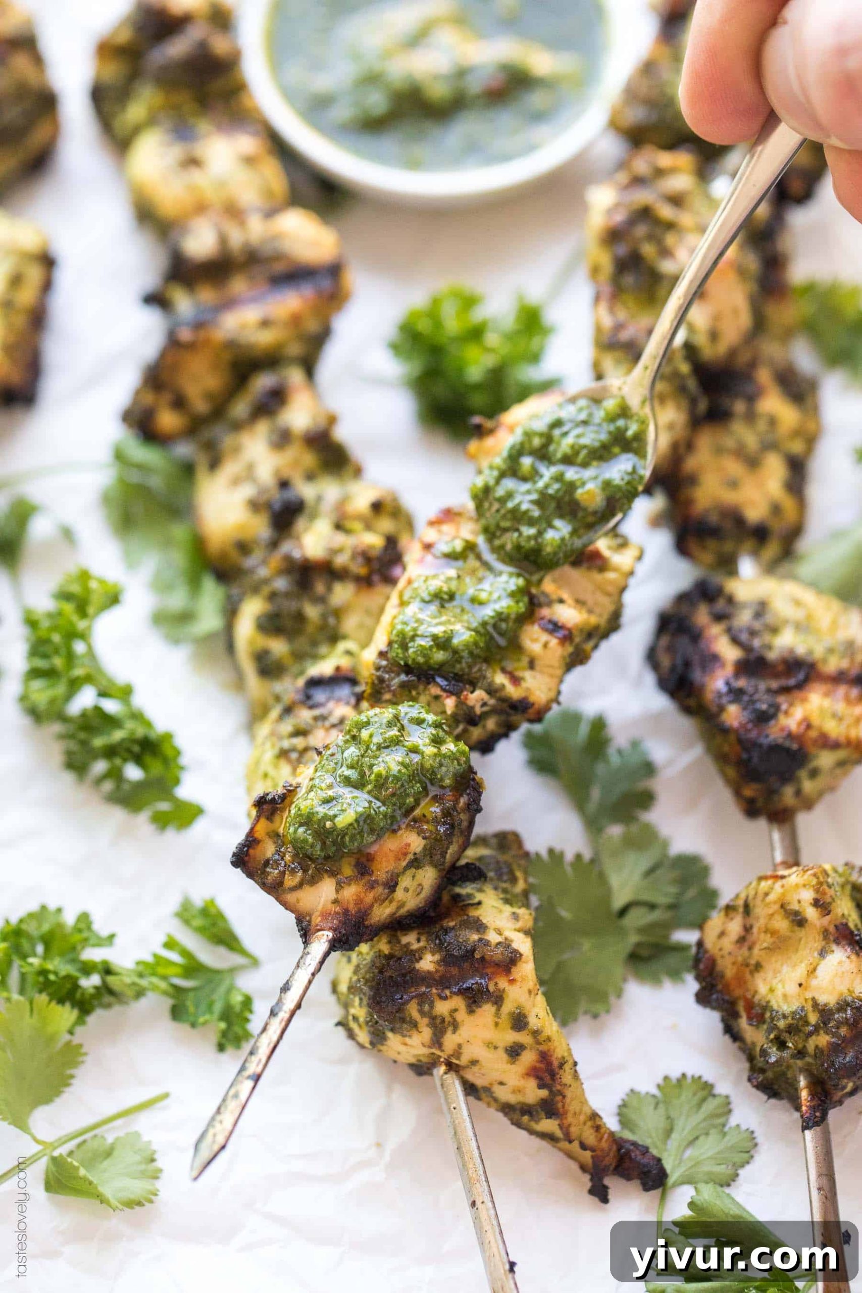 Paleo + Whole30 Chimichurri Chicken Skewers - a delicious and healthy 30 minute chicken kebab recipe! Paleo, Whole30, gluten free, grain free, keto, dairy free, sugar free, clean eating, real food.