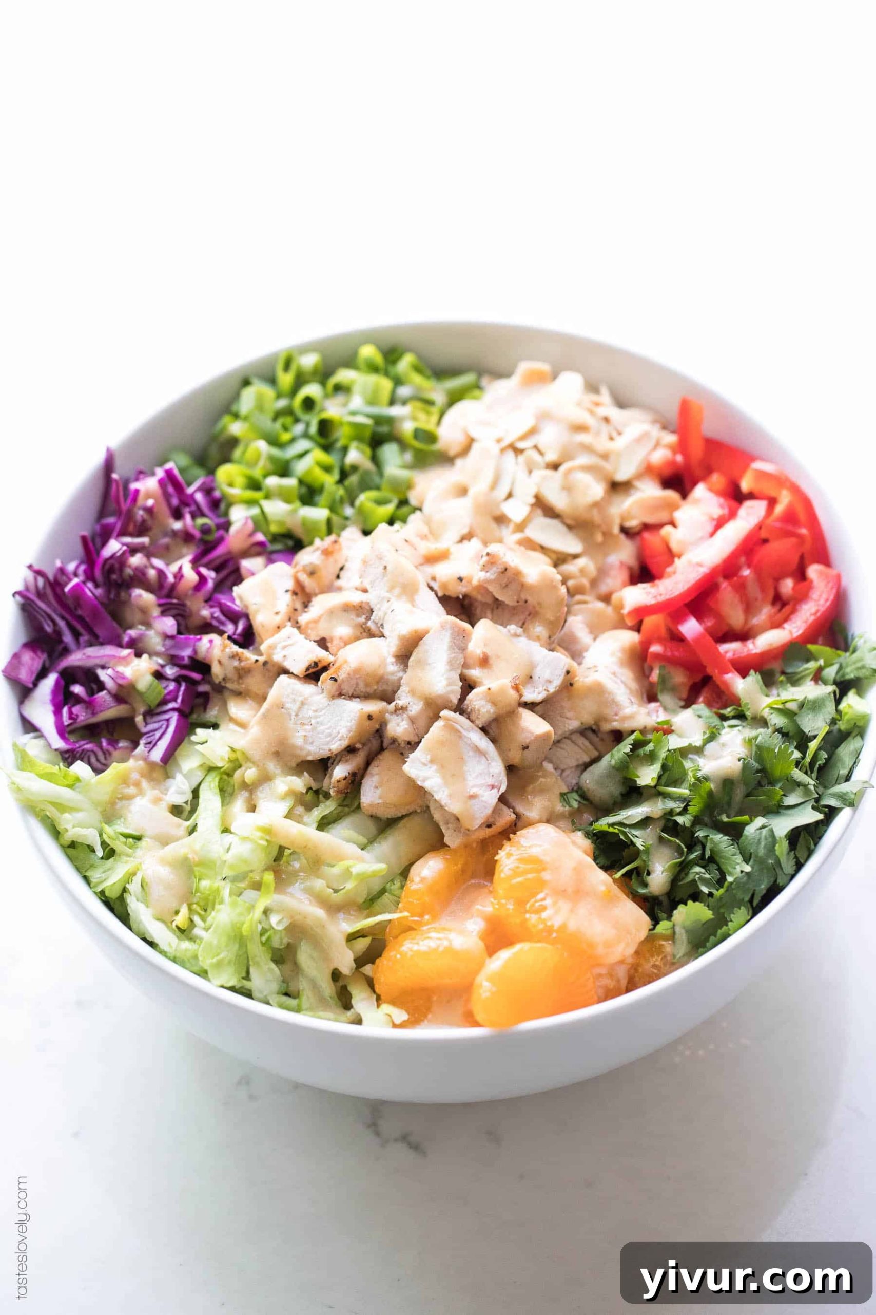 Paleo + Whole30 Chinese Chicken Salad Recipe with a homemade salad dressing. Delicious and healthy 30 minute asian chicken salad recipe! #paleo #whole30 #keto #glutenfree #grainfree #dairyfree #sugarfree #lowcarb #cleaneating #realfood