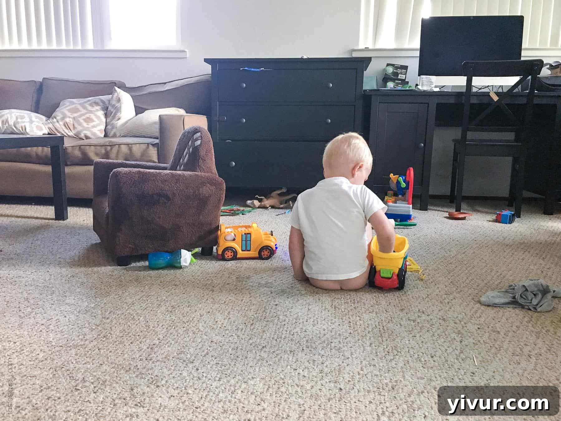 Spring 2018 A Daily Perspective 4 A toddler's breakfast plate with bacon, scrambled eggs, and avocado, alongside a mom's avocado toast.