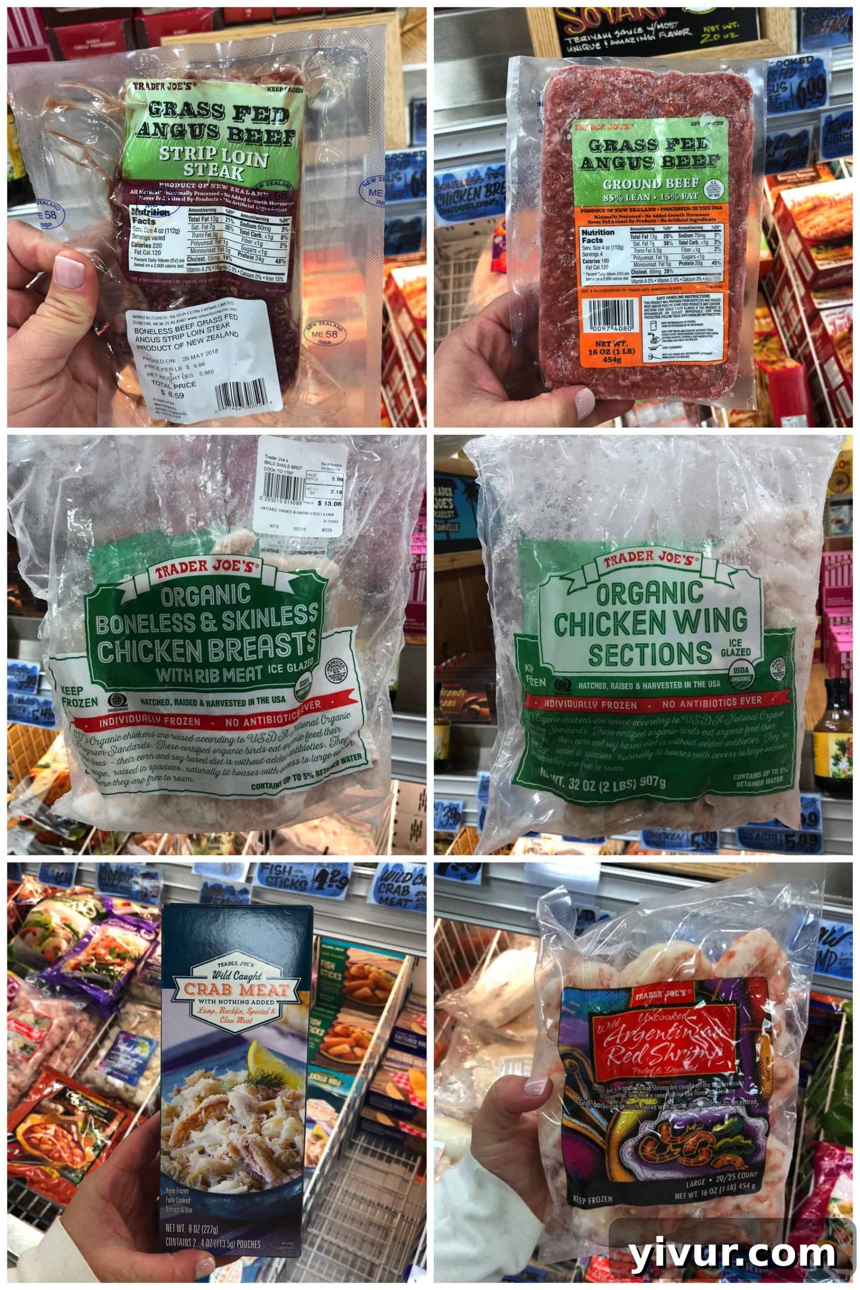Frozen meat and seafood for Whole30 at Trader Joe's, including steaks and shrimp