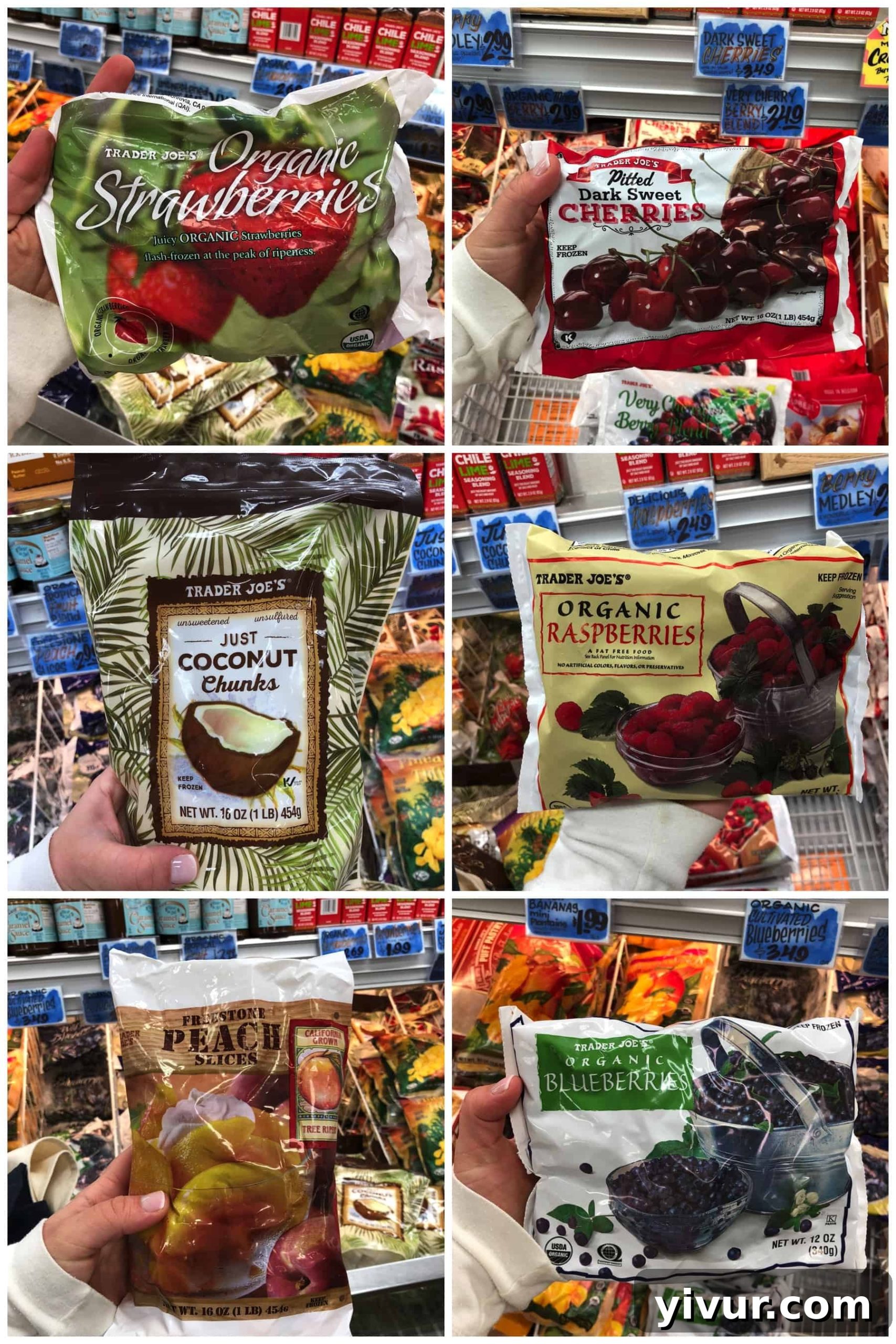 Whole30 approved frozen fruit, including organic strawberries and cherries