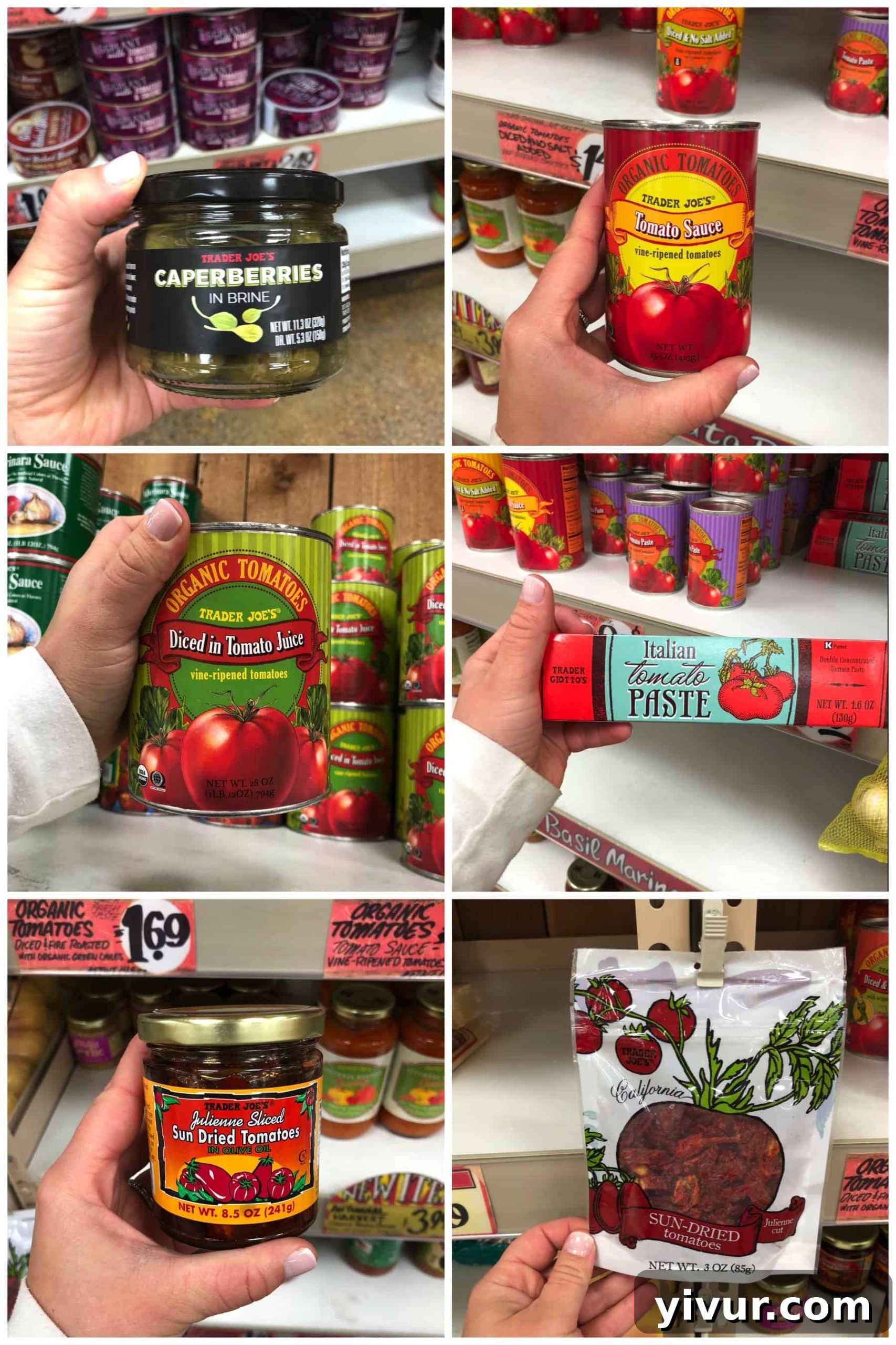 More Whole30 compliant pantry staples at Trader Joe's, including canned tomatoes and sun-dried tomatoes