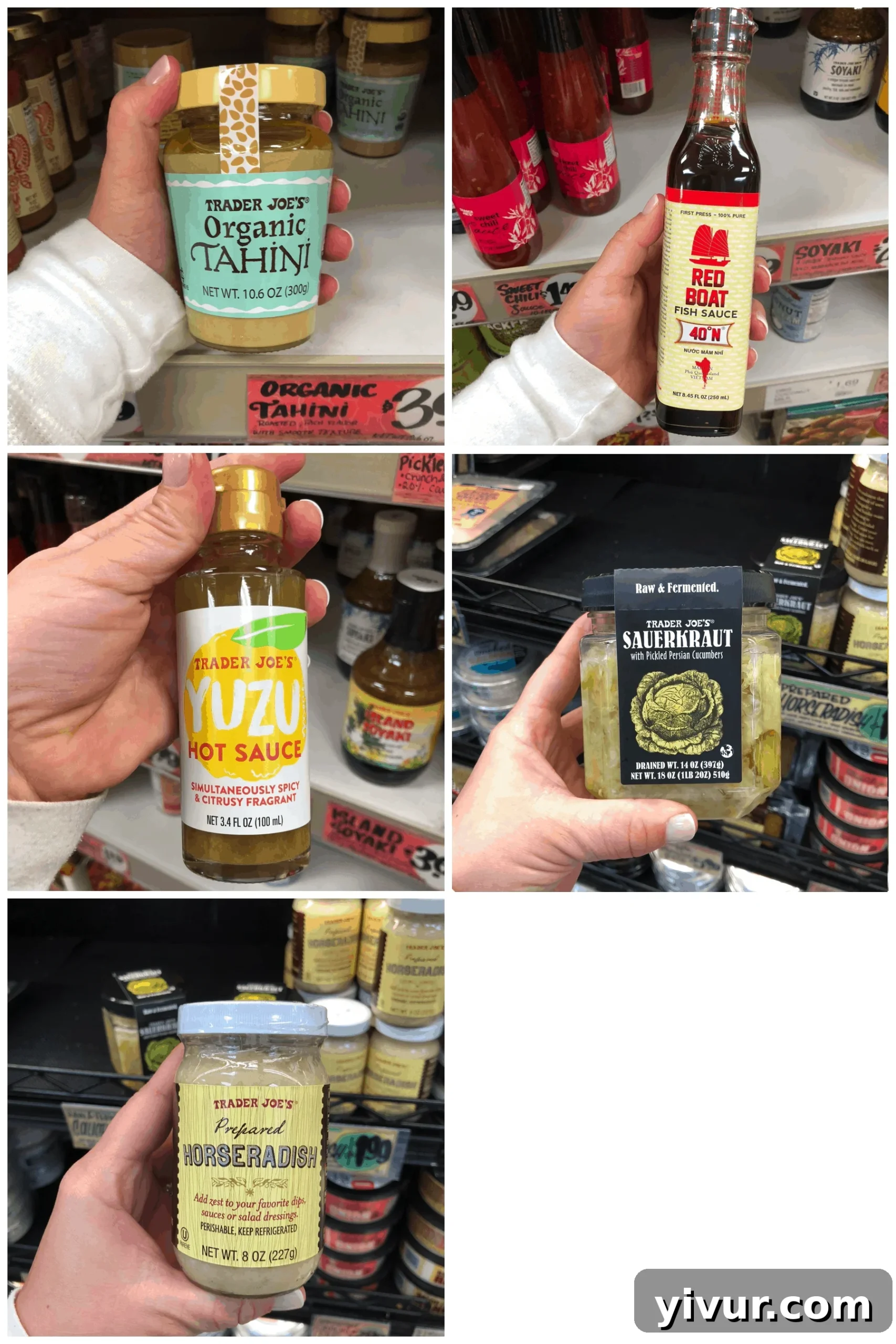 Condiments that are Whole30 approved, including tahini, fish sauce, and sauerkraut