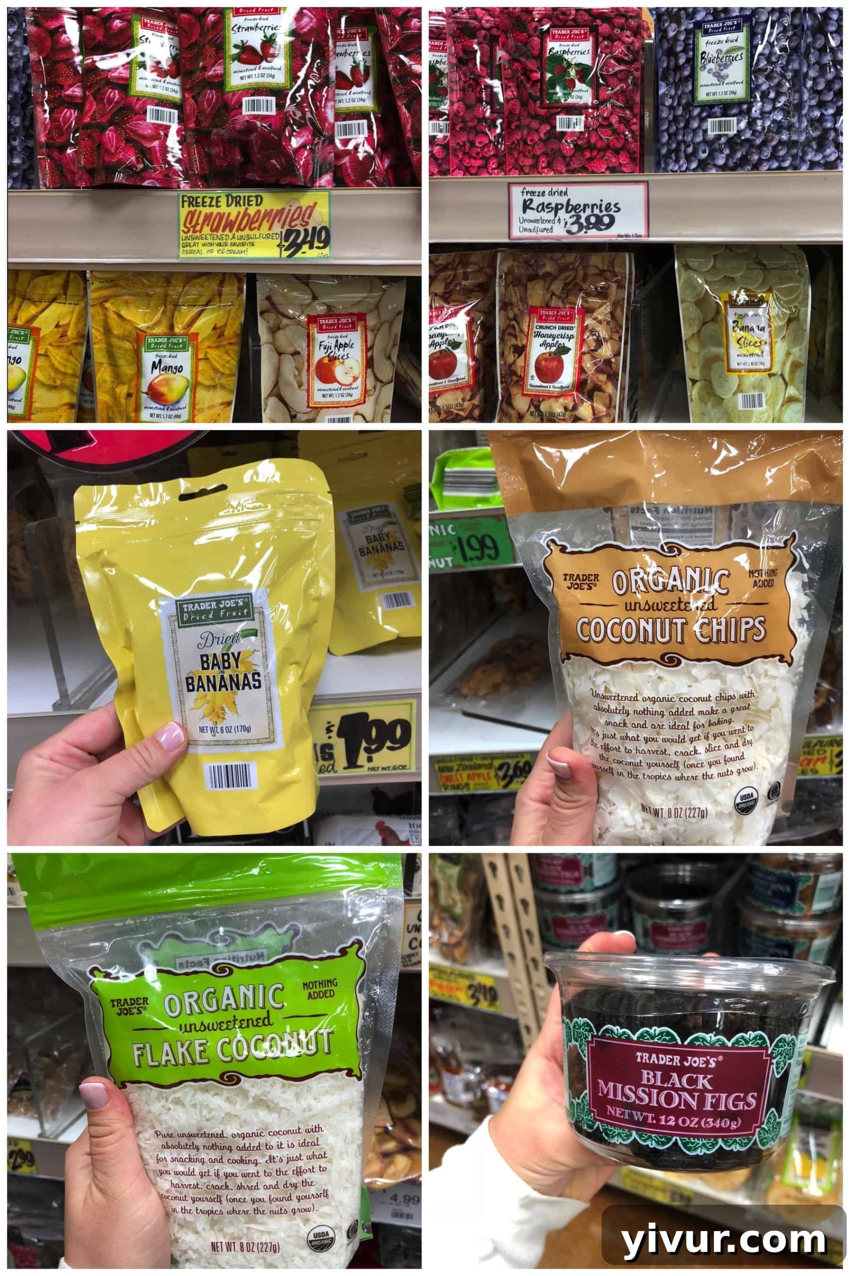 Dried fruit for Whole30 shopping list, including freeze-dried berries and coconut chips