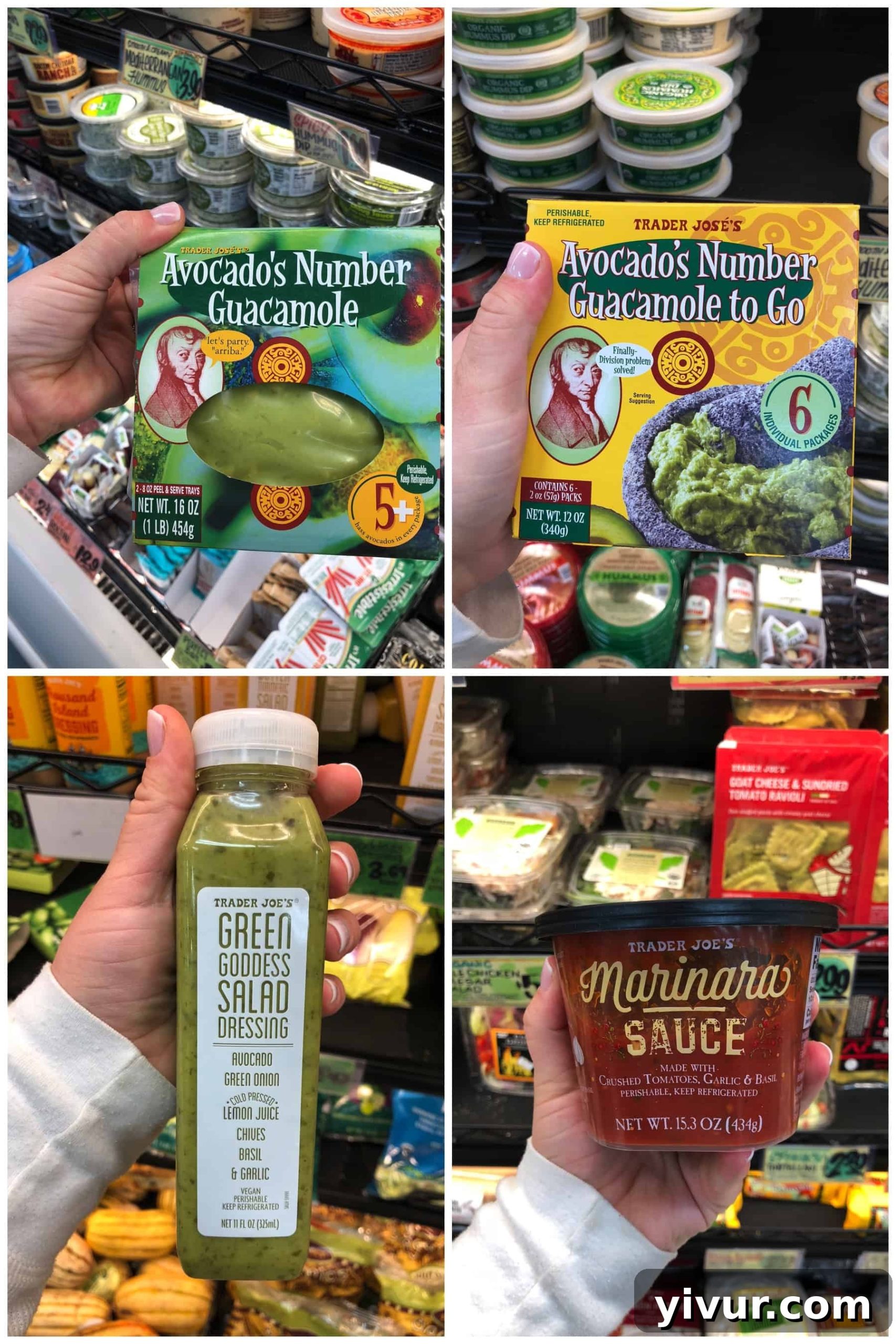 Dips and sauces on Whole30 shopping list at Trader Joe's, featuring avocado-based options