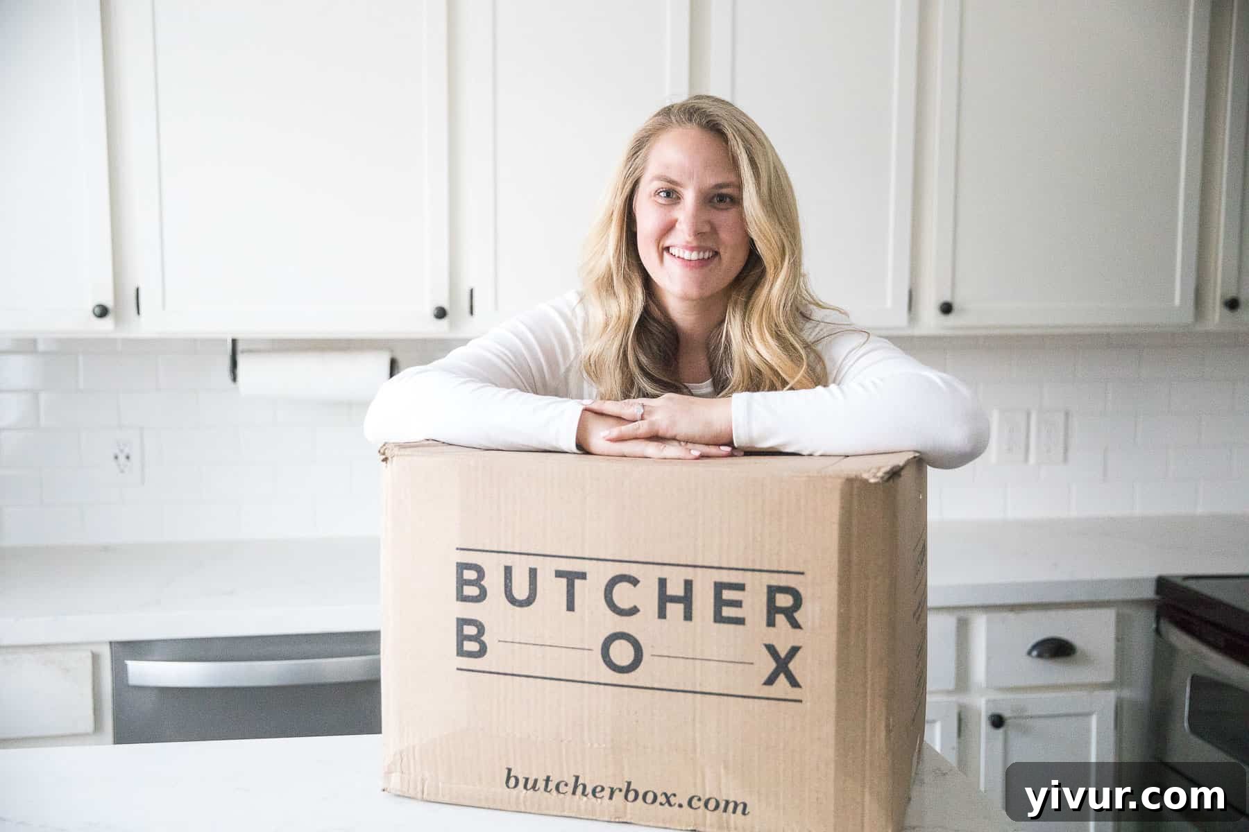 ButcherBox delivery box with various cuts of meat inside, ready for unboxing