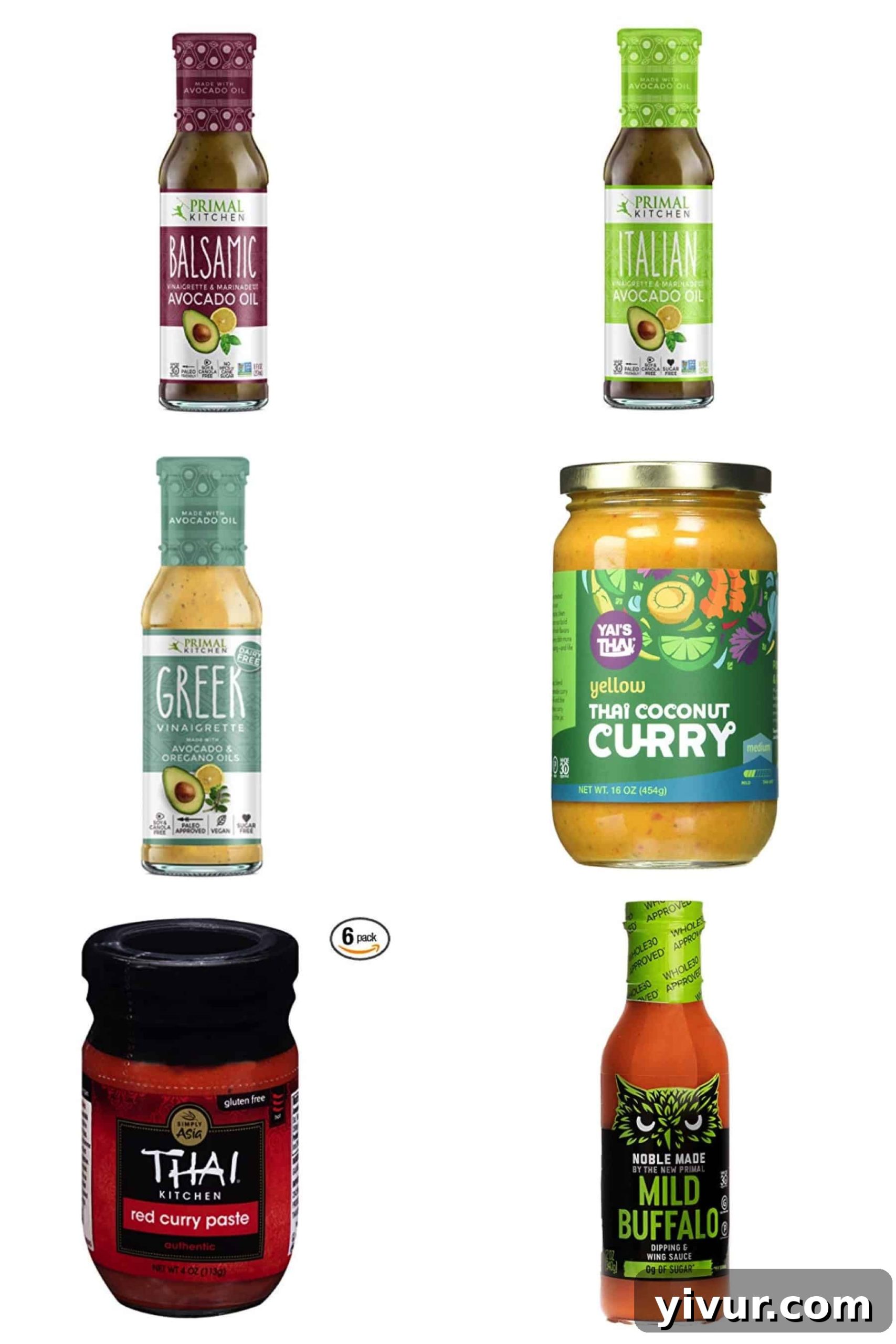 More Whole30 salad dressings and ethnic sauces like balsamic, Italian, Greek, and Thai curry sauce.
