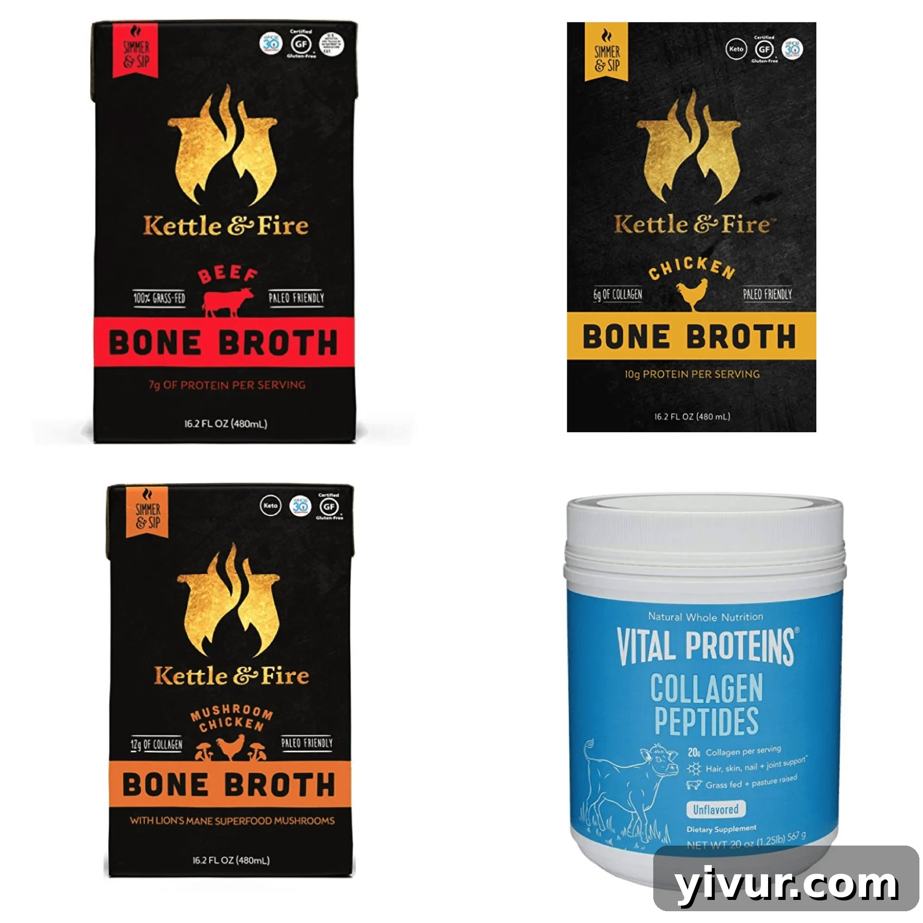 Whole30 compliant bone broth and collagen products, highlighting options for gut health and wellness.