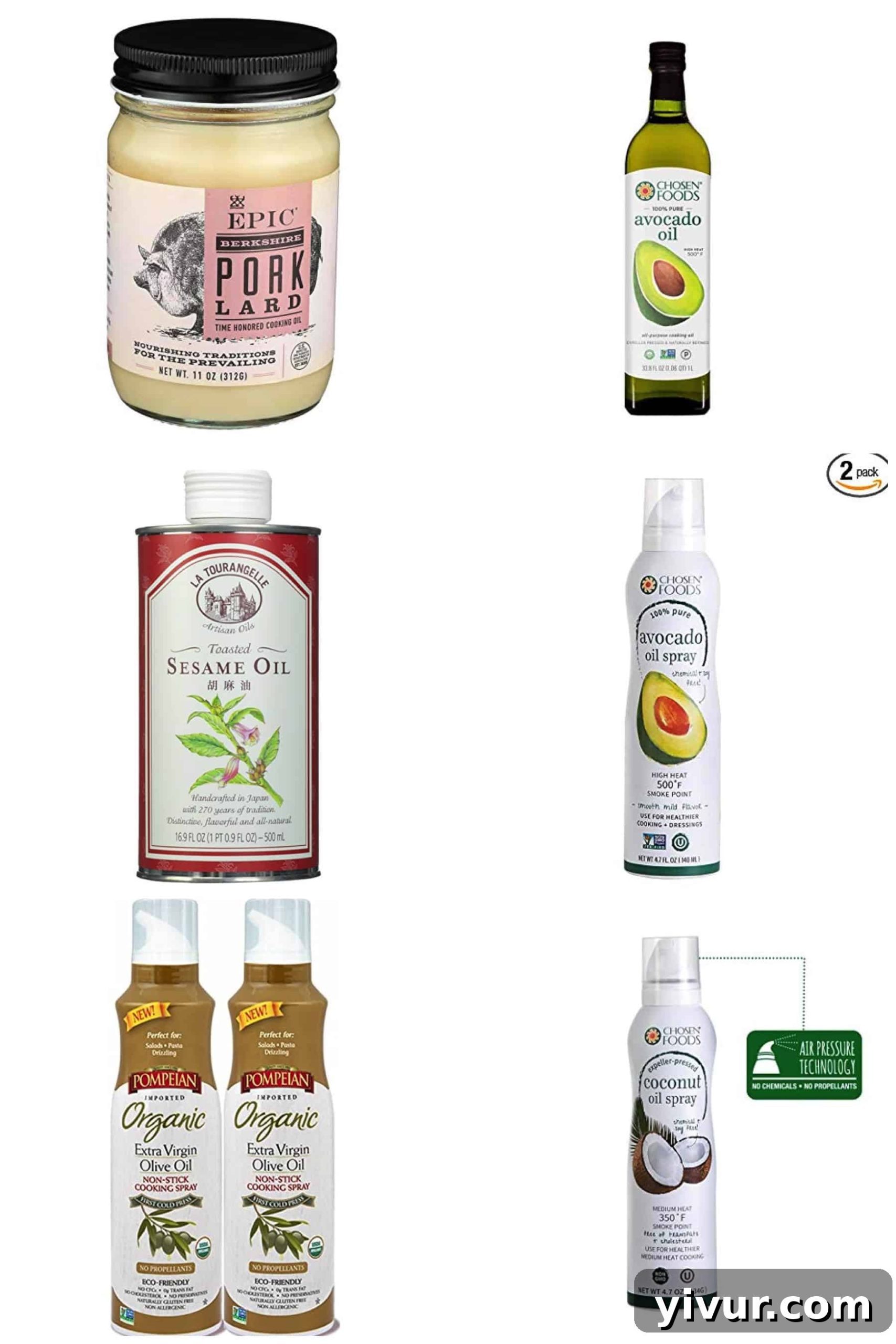 More Whole30 cooking essentials, including avocado oil, sesame oil, and cooking sprays, for various culinary uses.