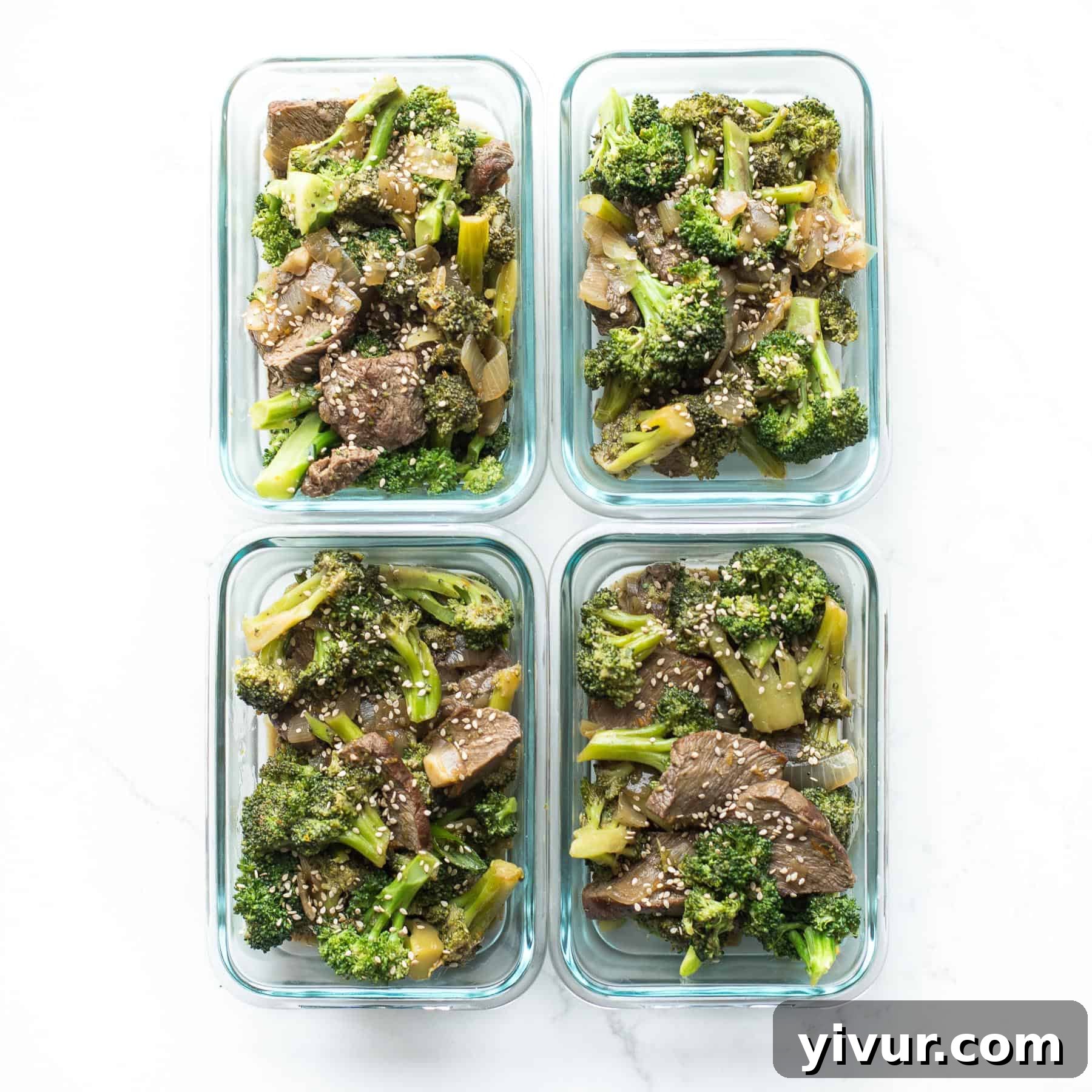 orange broccoli beef in meal prep containers