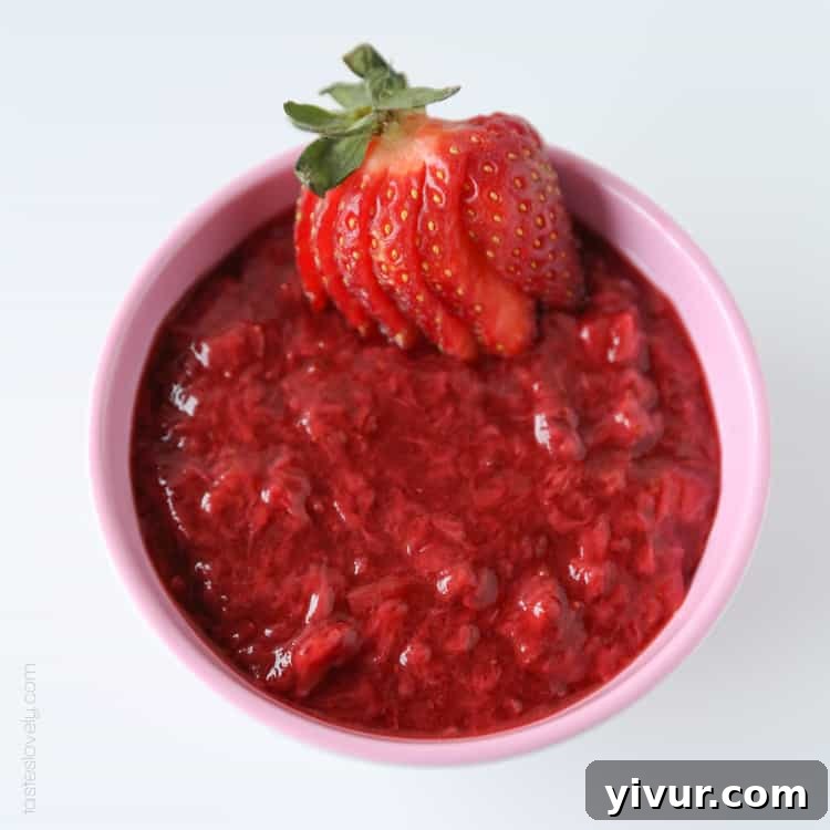 Fresh strawberry sauce, great for cheesecake, pancakes or waffles