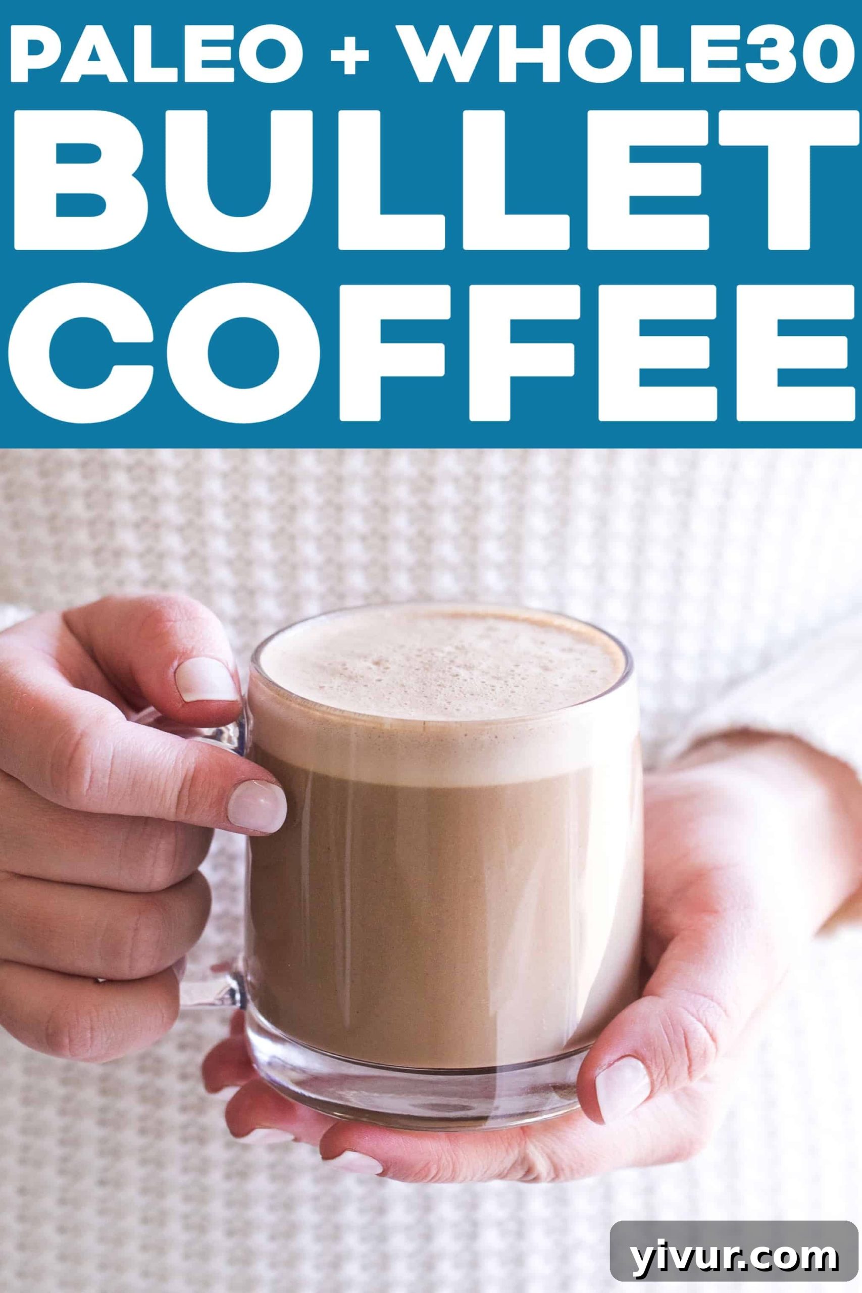 Close-up of creamy cashew bulletproof coffee with a foamy top.