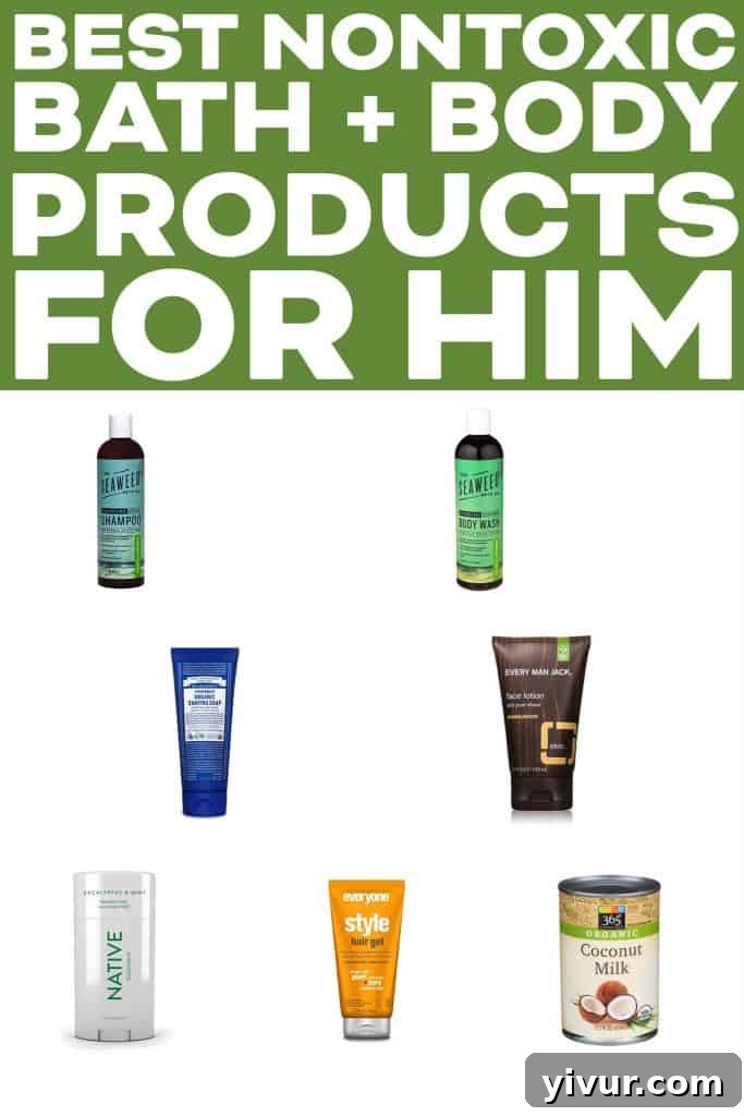 Curated selection of non-toxic bath and body products for men, promoting clean living