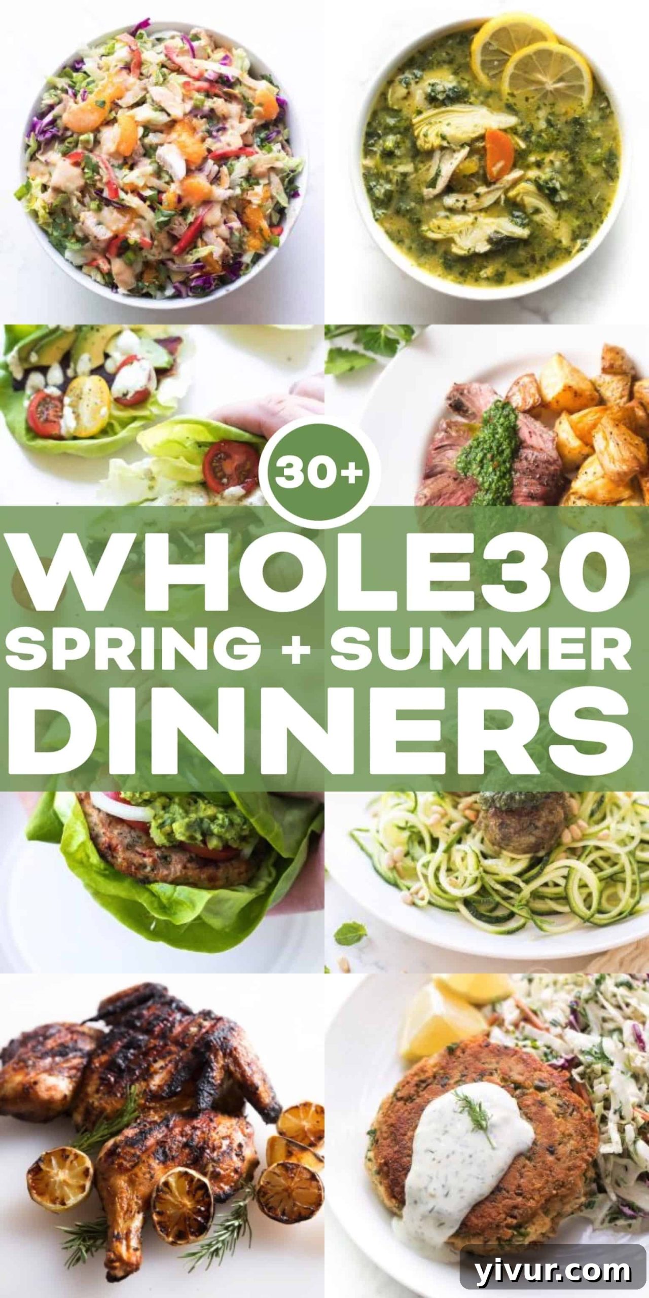 30+ Whole30 Dinner Recipes for Your Spring and Summer Meal Plan 2 A vibrant platter featuring a selection of Whole30 compliant dishes like grilled chicken skewers, fresh salads, and roasted vegetables, perfect for spring and summer dinners.