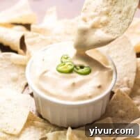 A serving of creamy Whole30 Dairy-Free Queso Nacho Cheese in a small bowl.