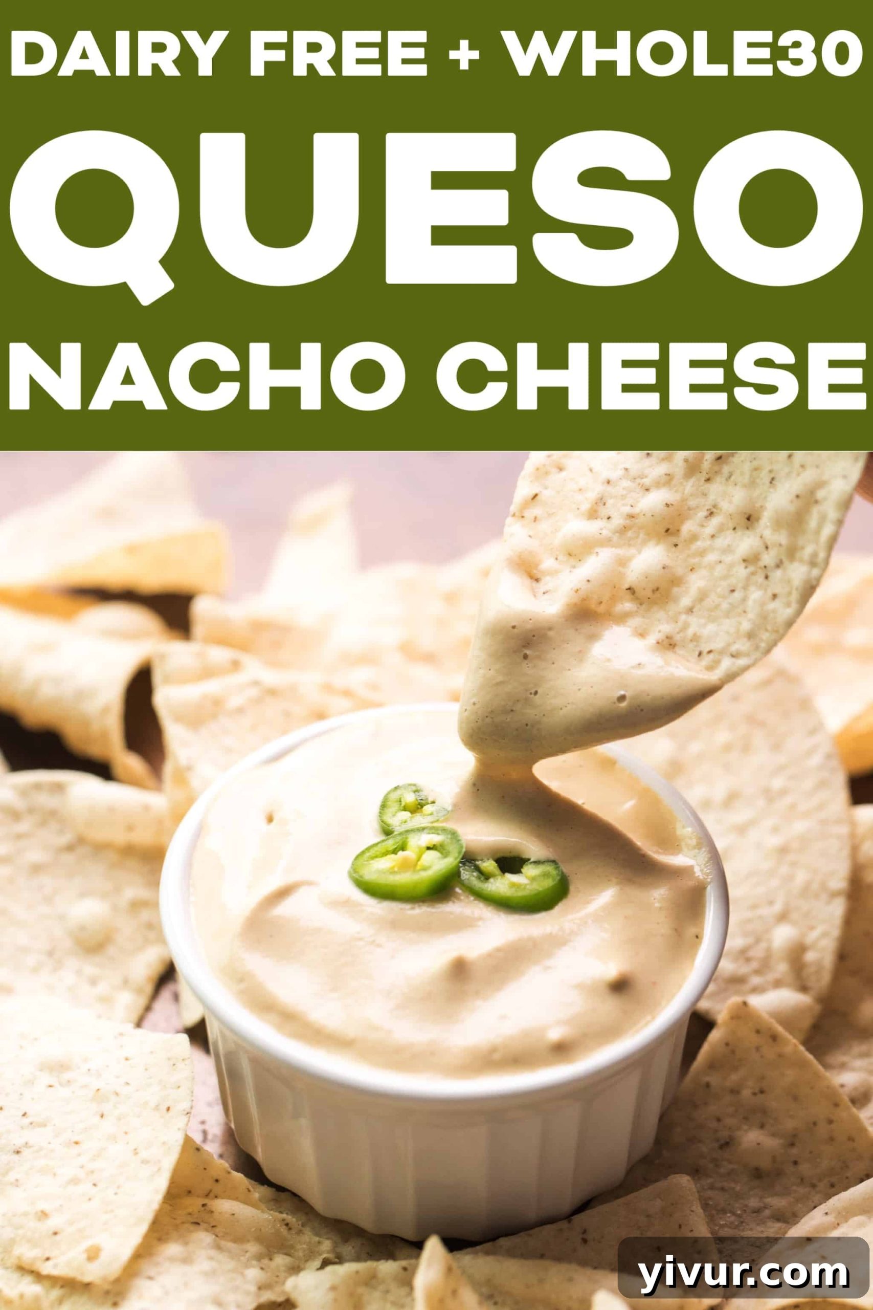 A beautifully presented bowl of creamy Whole30 Dairy-Free Queso Nacho Cheese, ready to be enjoyed as a healthy and delicious snack.