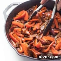 Wholesome Fajita Veggies Whole30 Paleo Keto 5 Whole30 Fajita Veggies (Paleo, Keto) in a skillet