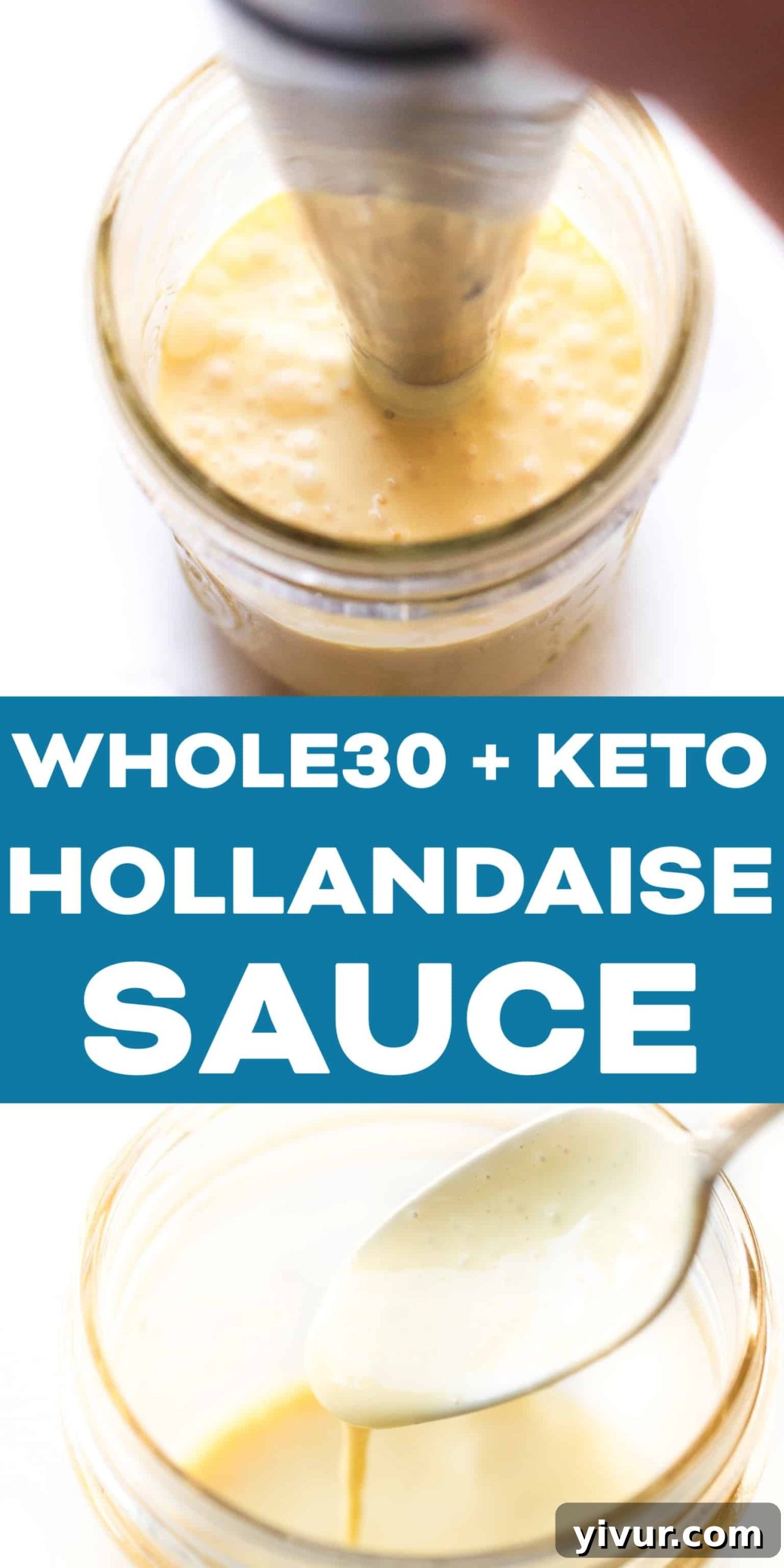 No-Fail Whole30 Hollandaise Sauce Paleo Keto Approved 9 Overhead shot of hollandaise sauce being drizzled over food