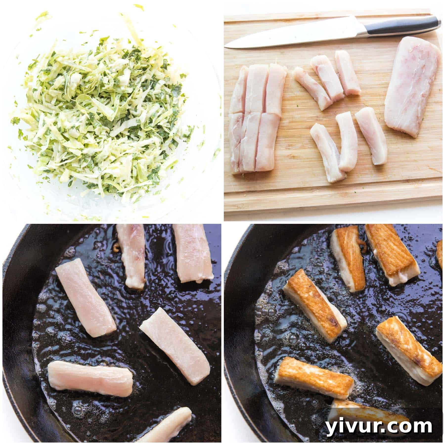 Whole30 Keto Fish Tacos with Fiery Slaw 4 A visual step-by-step guide illustrating the preparation of Whole30 Keto Fish Tacos.