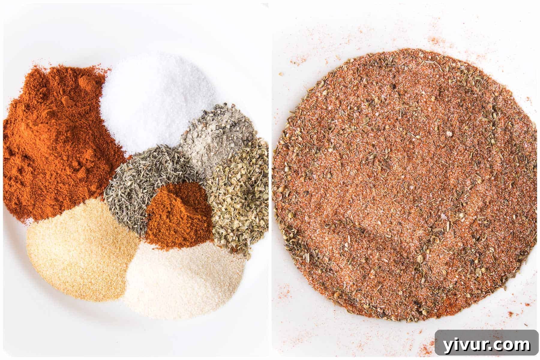 ingredients for cajun seasoning on a plate in a white background