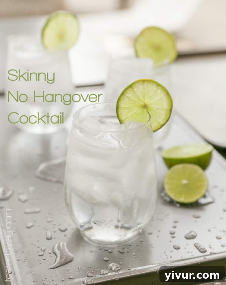 Refreshing Skinny No-Hangover Cocktail with lime, low calorie and sugar-free for feeling great