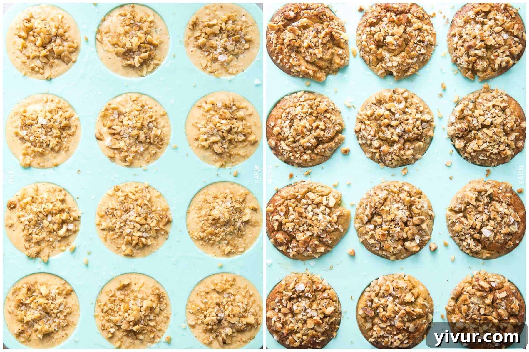 before and after baking of paleo zucchini muffins
