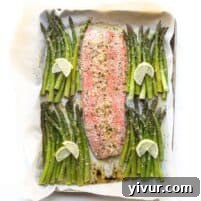 salmon and asparagus on a sheet pan
