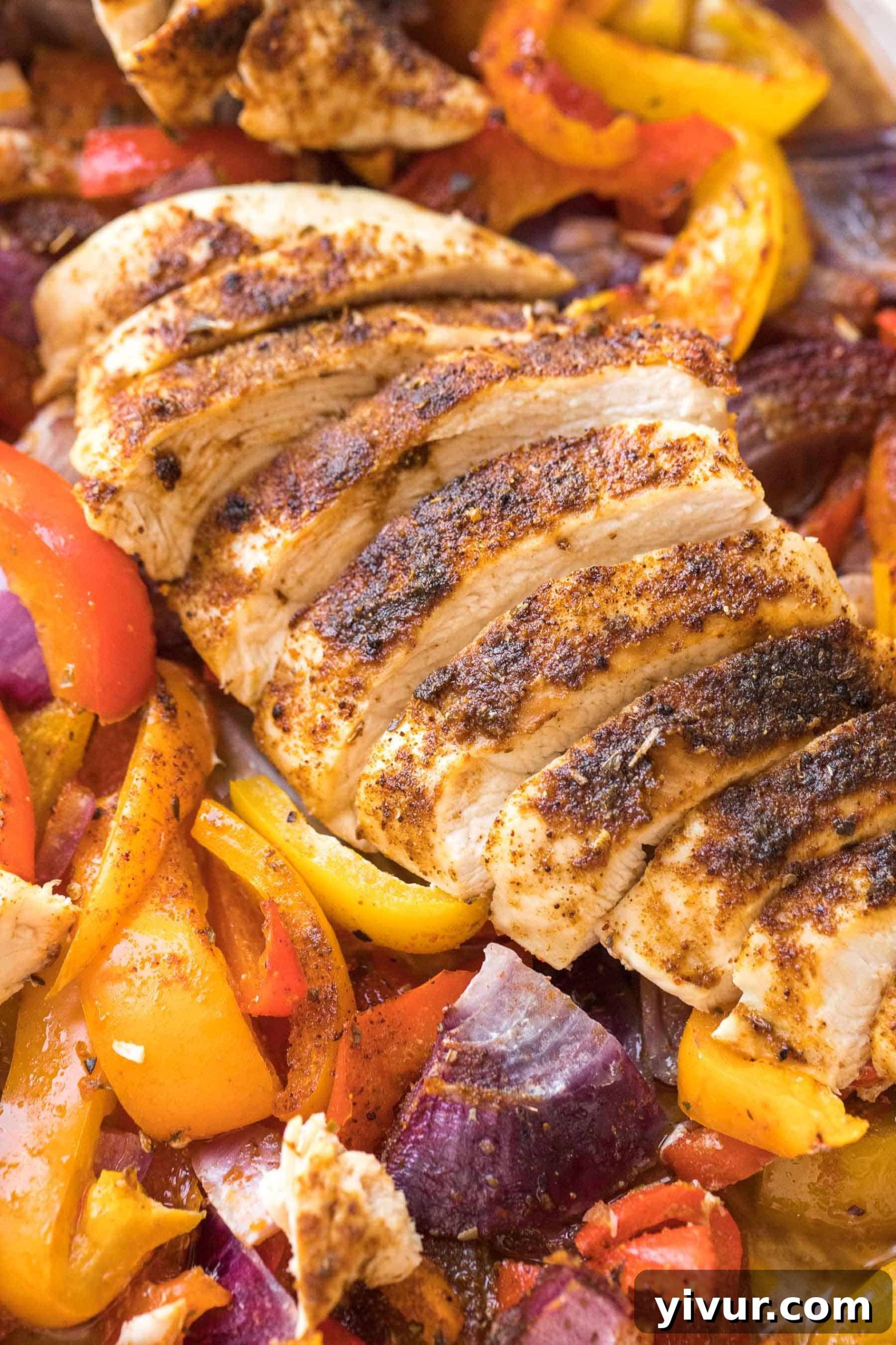 chicken fajitas on a sheet pan