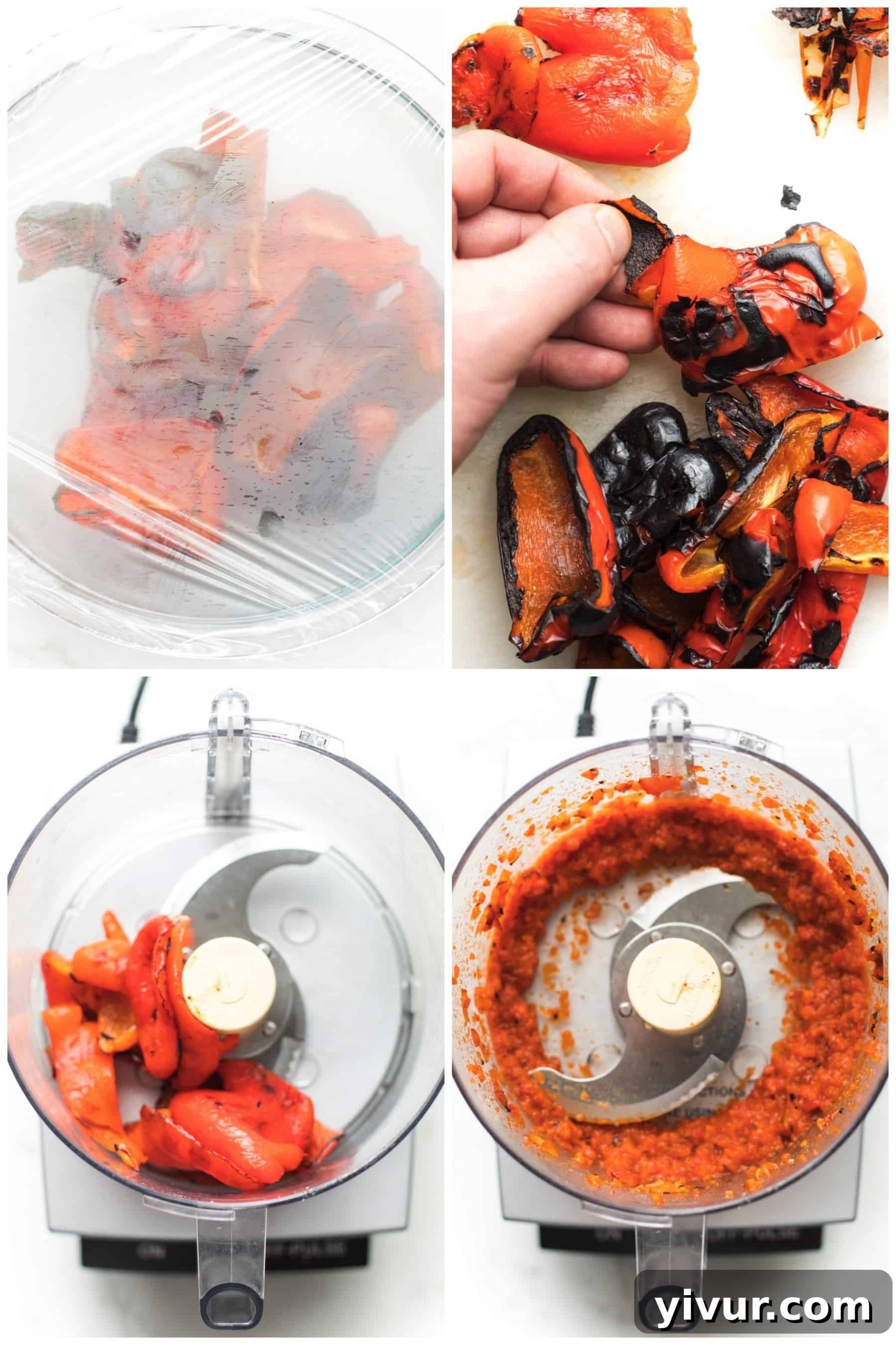 steps to roasted, peeling and chopping a roasted red pepper
