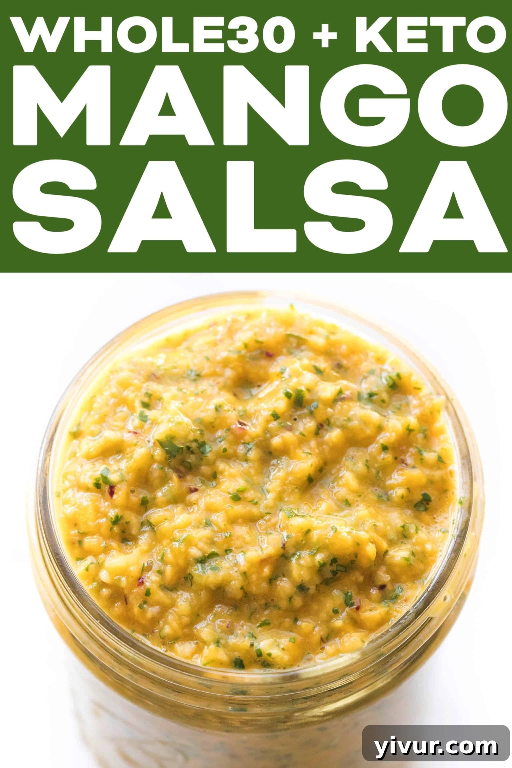 Close-up of a serving of mango salsa, showcasing its fresh ingredients and vibrant colors.