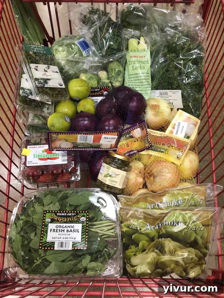Another perspective of the weekly grocery haul, highlighting specific brands and quantities of Whole30 and Keto compliant items sourced from popular stores like Costco and Trader Joe's.