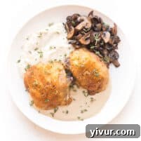 Whole30 Keto Luscious Creamy Mustard Chicken Thighs 5 crispy chicken thighs with mashed cauliflower, sauteed mushrooms and creamy mustard sauce