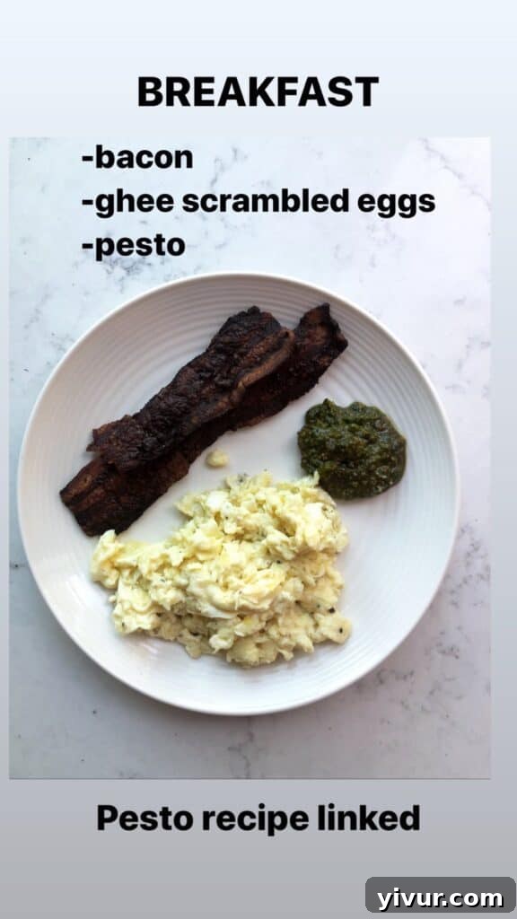 A clean keto meal showcasing the versatility of pesto paired with protein and vegetables.