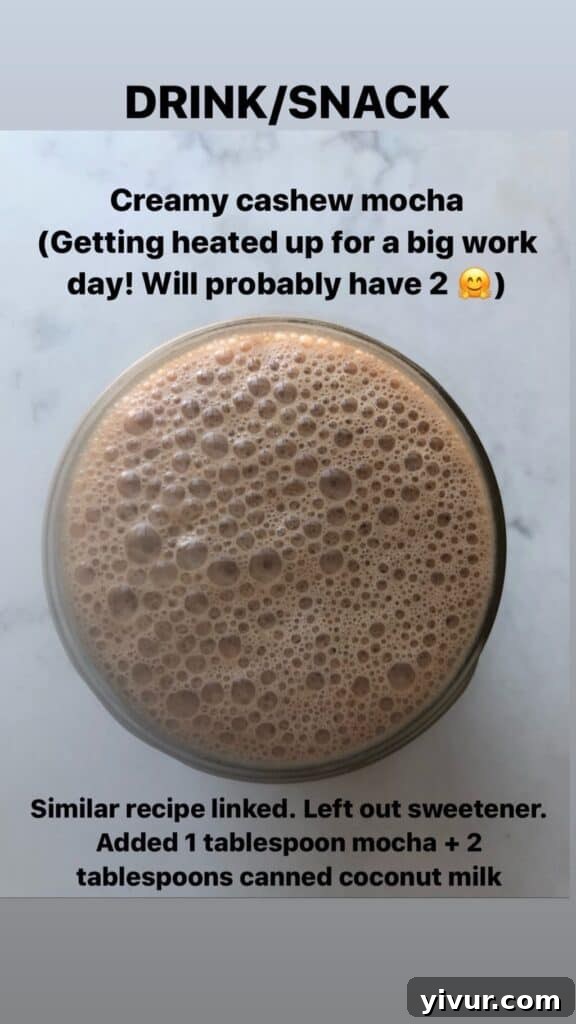 Creamy Cashew Coffee, a Whole30 and Paleo friendly bulletproof coffee alternative with cacao powder for an extra boost.